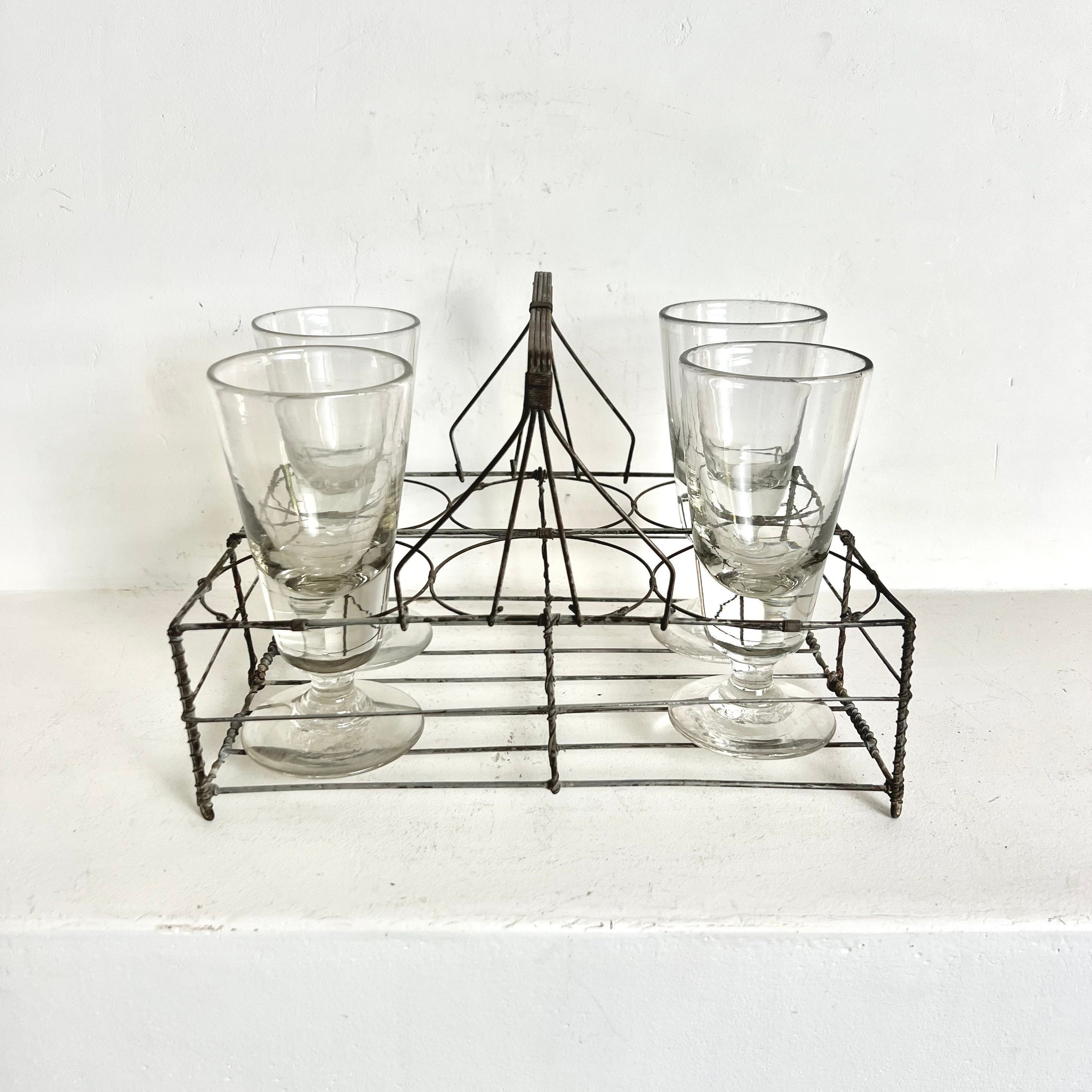 French Antique Iron Wire Glass Caddy Wire Work Glass Carrier Cup or