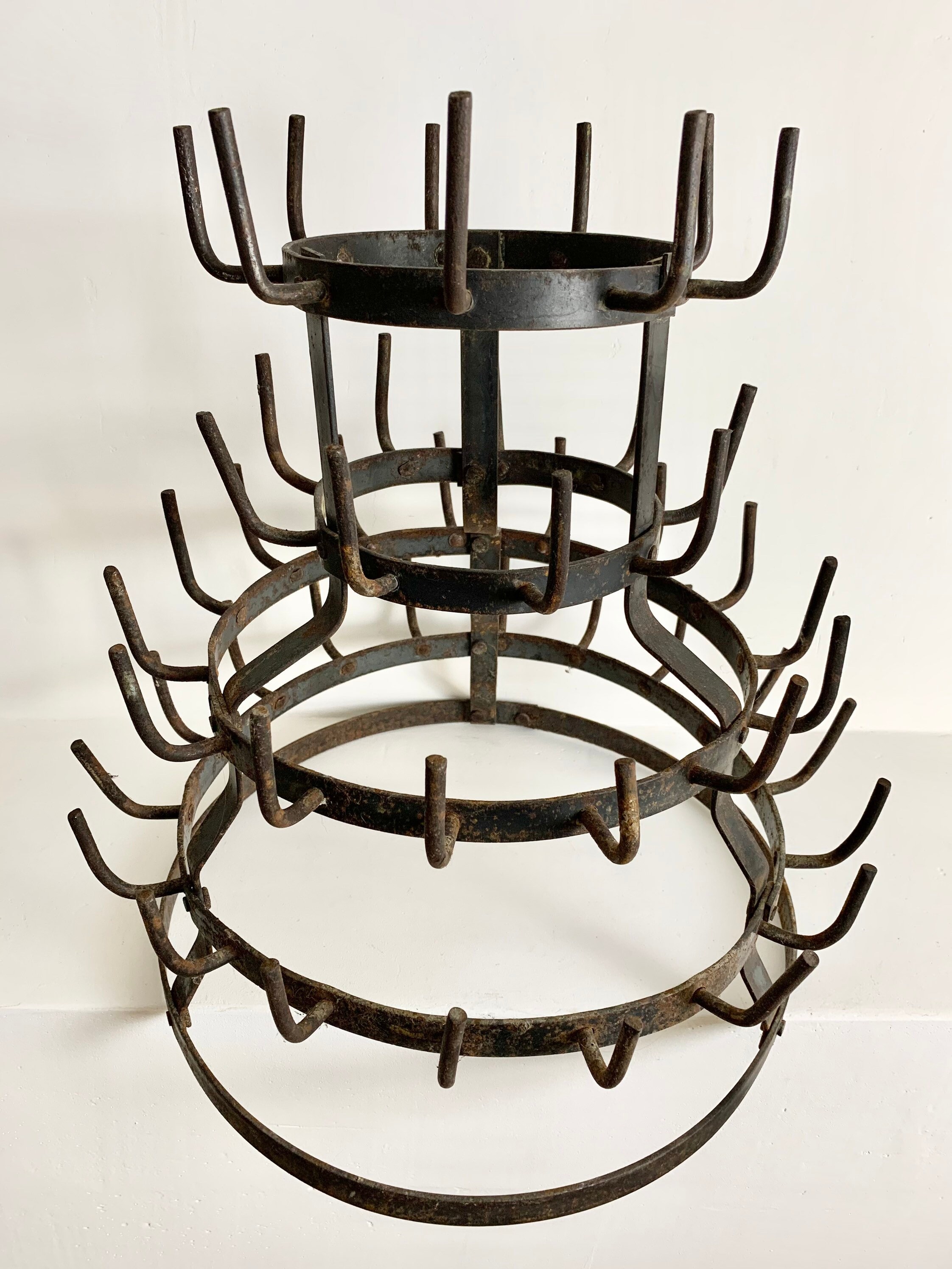 French Antique Iron Bottle Drying Rack Herrison Cup or Glass Rack