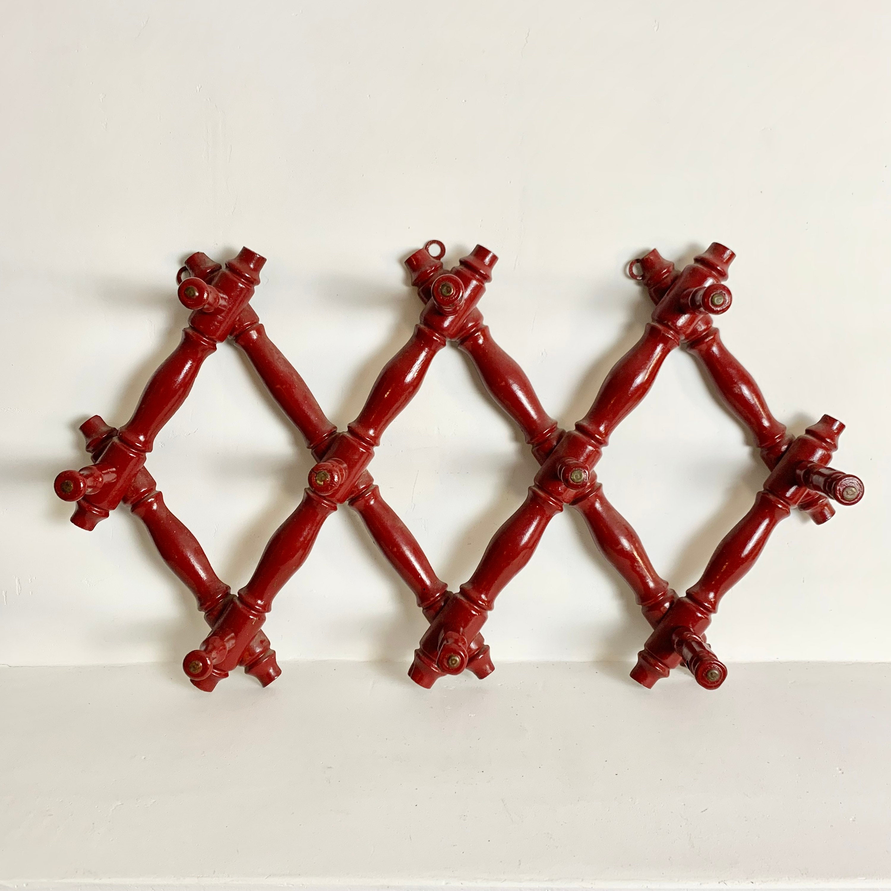French Vintage Folding Red Lacquered Coat Rack - Collapsible