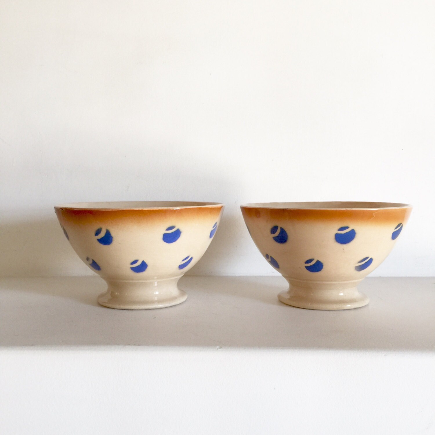 Pair of French Antique Coffee Bowls Cafe au Lait Bowls Luneville