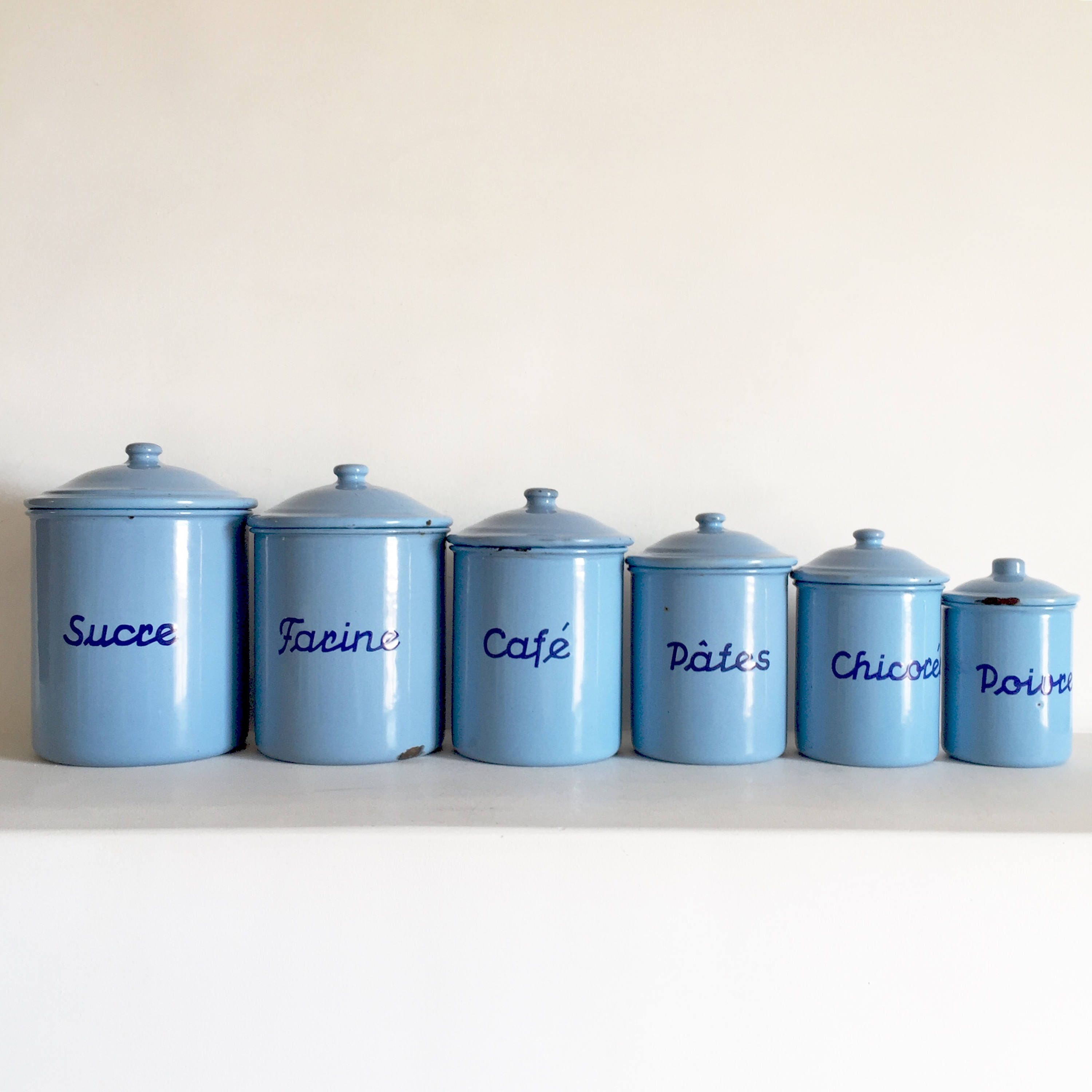French Vintage Enamel Canisters French Kitchen Canisters French