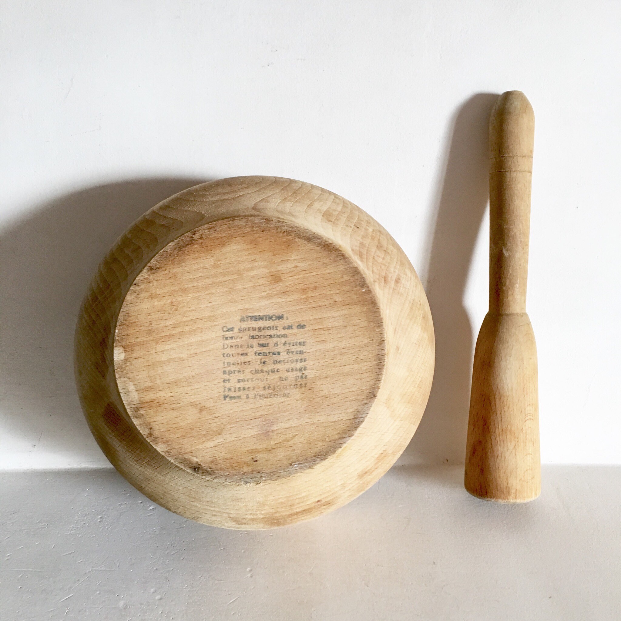 French Vintage Wood Mortar and Pestle French Country Kitchen Solid