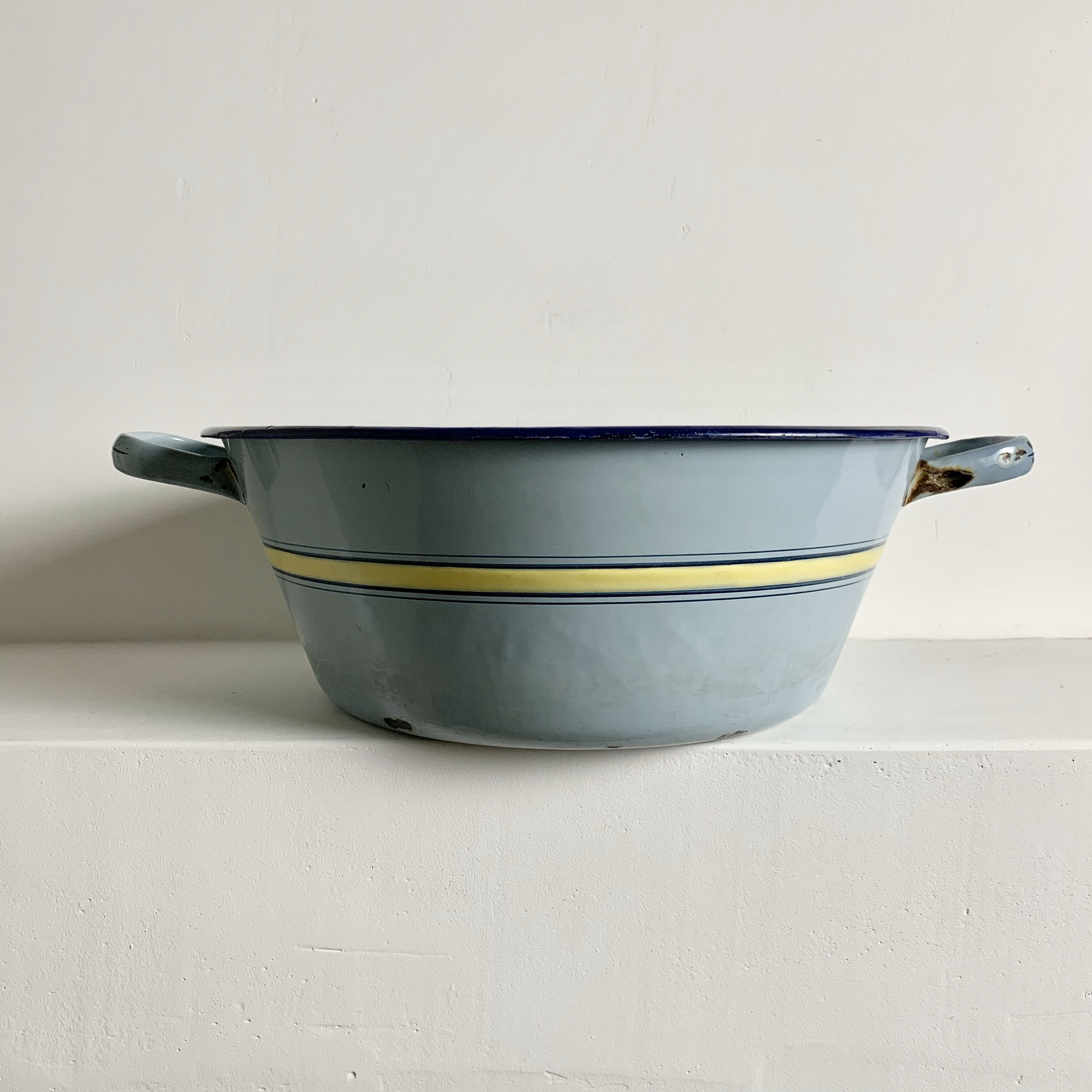 French Antique Blue Enamelware Wash Basin Laundry Tub Enamel Basin