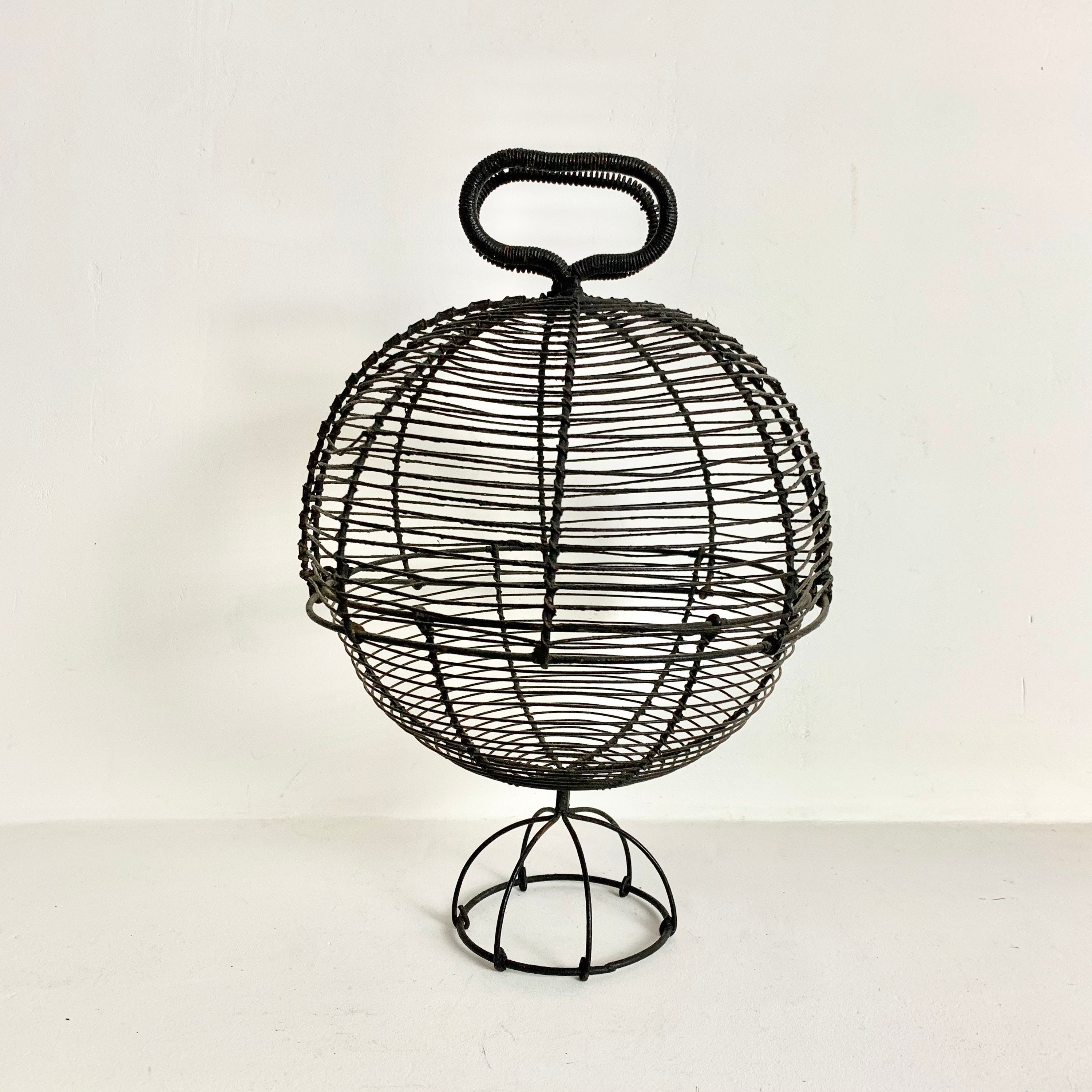 Very Rare French Antique Wire basket Salad Drying Basket Spherical