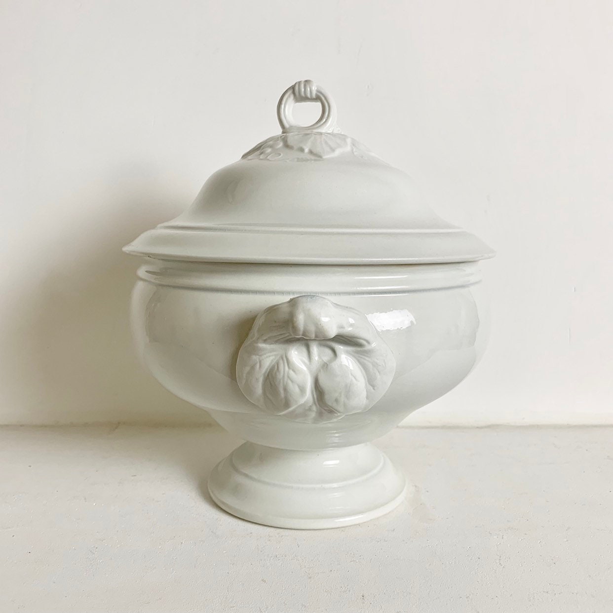 French Antique White Ironstone Tureen Antique French Footed Bowl with Lid French Shabby Chic