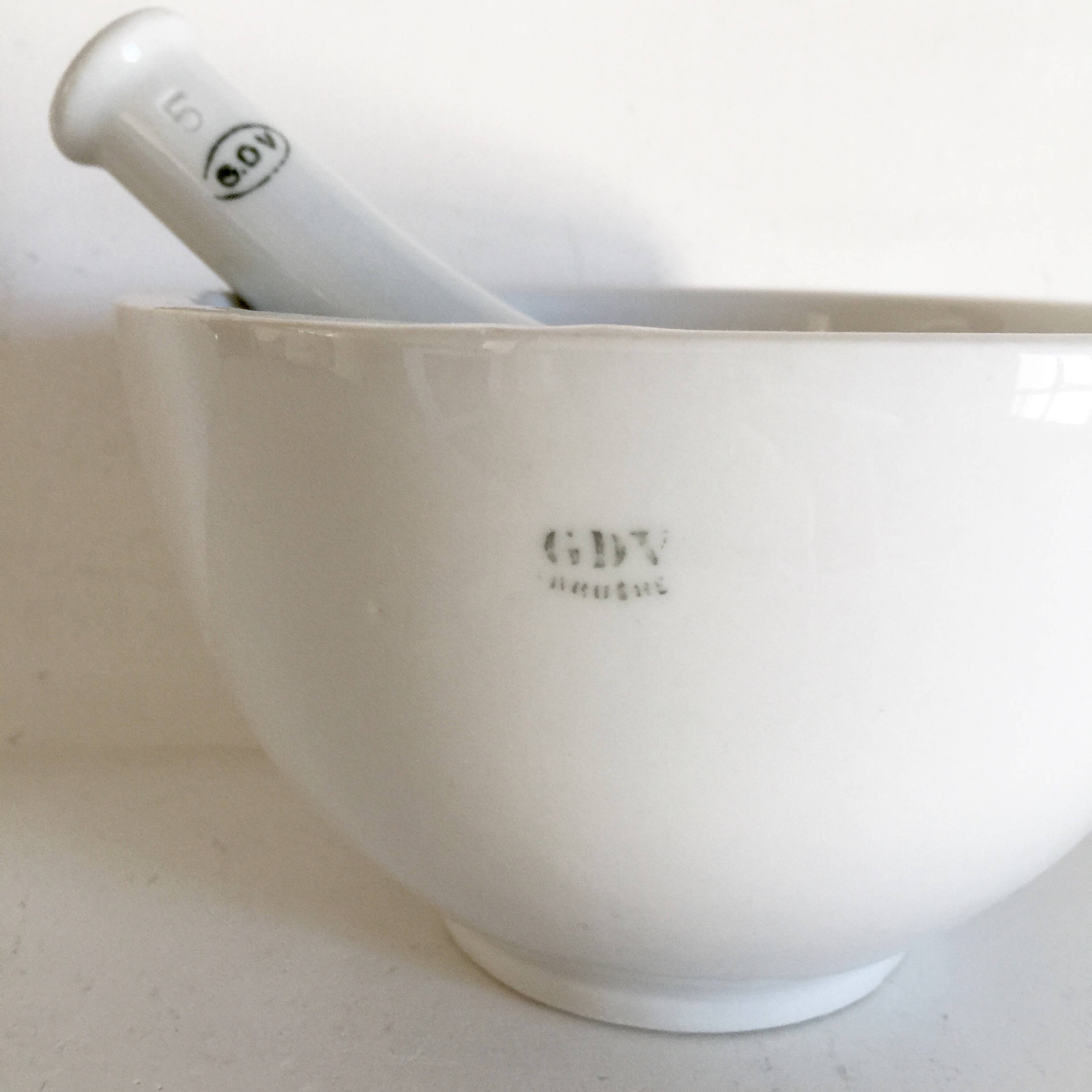 French Antique Porcelain Mortar and Pestle White Ceramic Mortar and