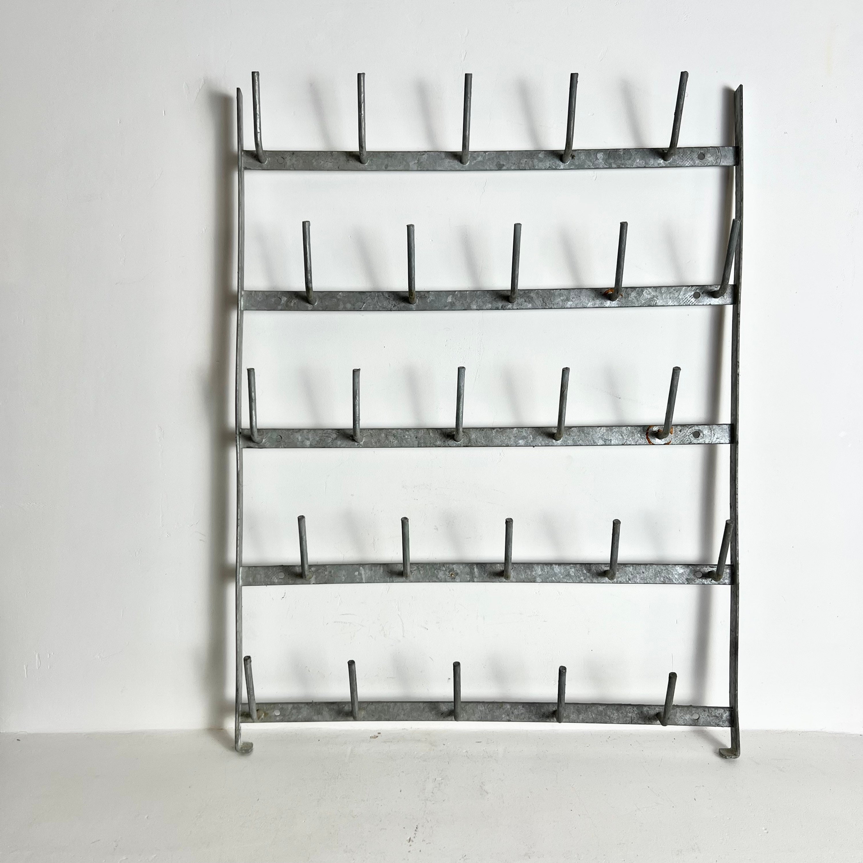 French Antique Zinc Bottle Drying Rack Rare Flat Wall Mount Bottle