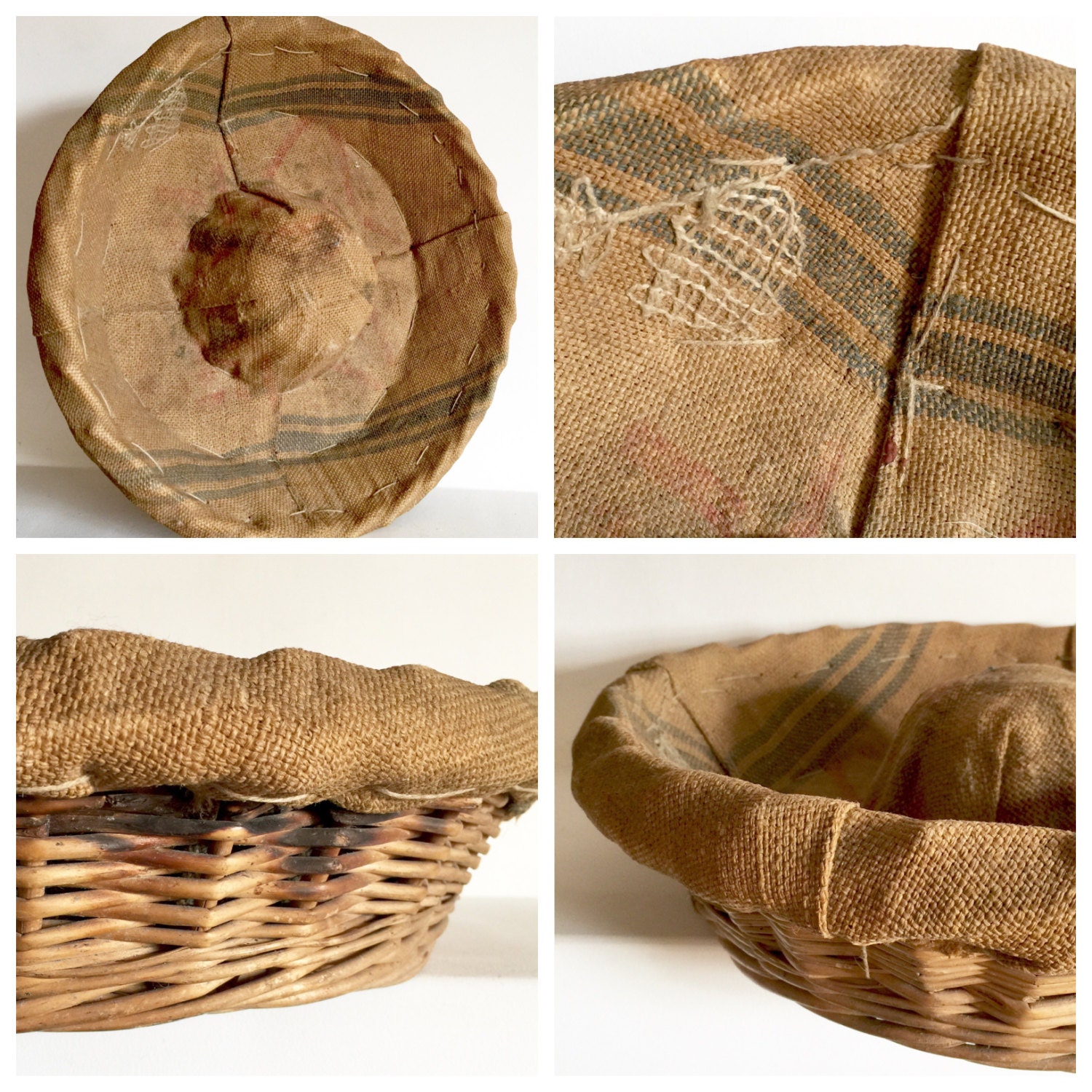 French Antique Round Wicker Bread Basket Bread Proofing basket