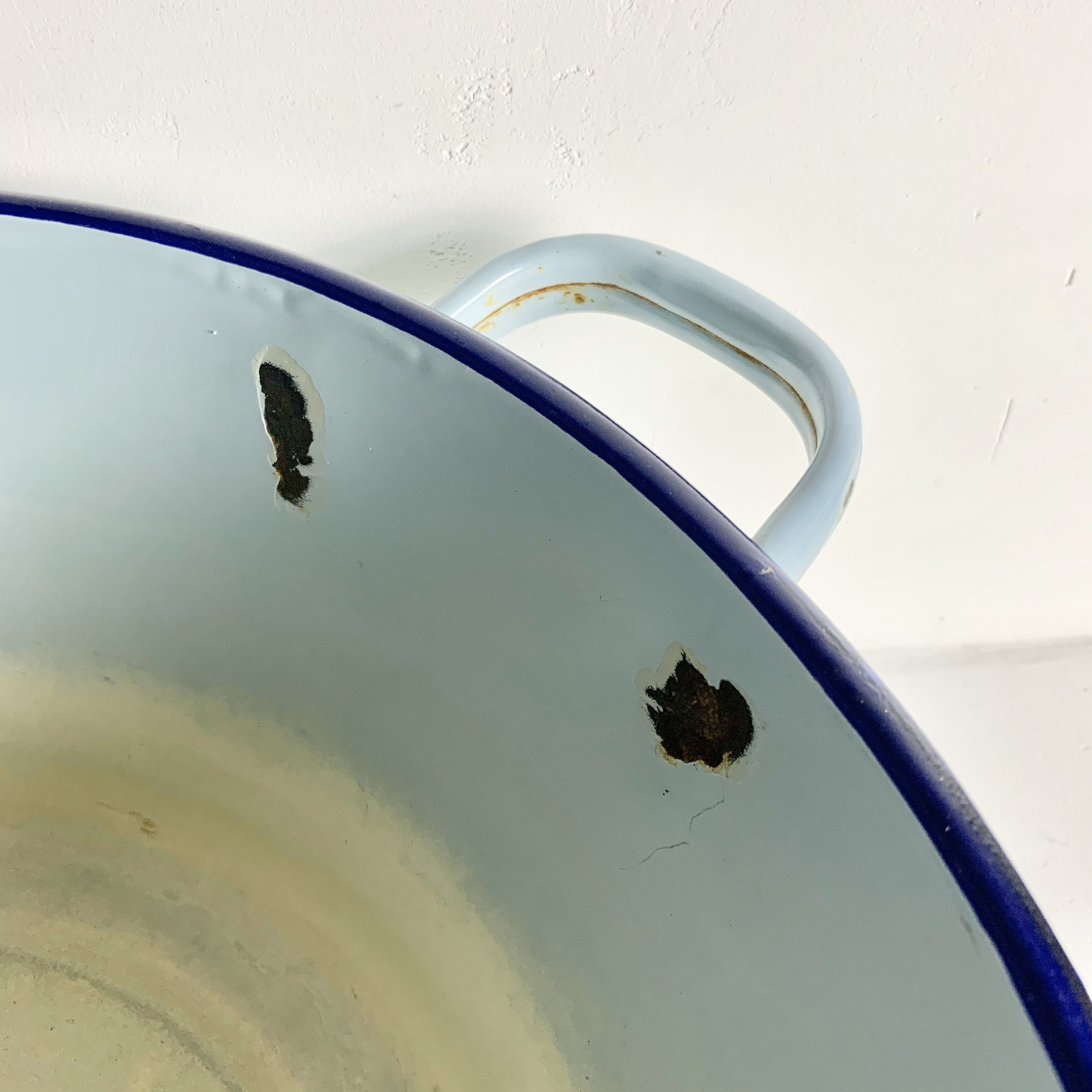 French Antique Blue Enamelware Wash Basin Laundry Tub Enamel Basin