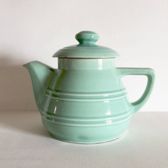 Vintage Teapot - Vintage Coffee Pot - French Vintage Coffee Pot - Turquoise Ceramic Coffee Pot - Retro Teapot -