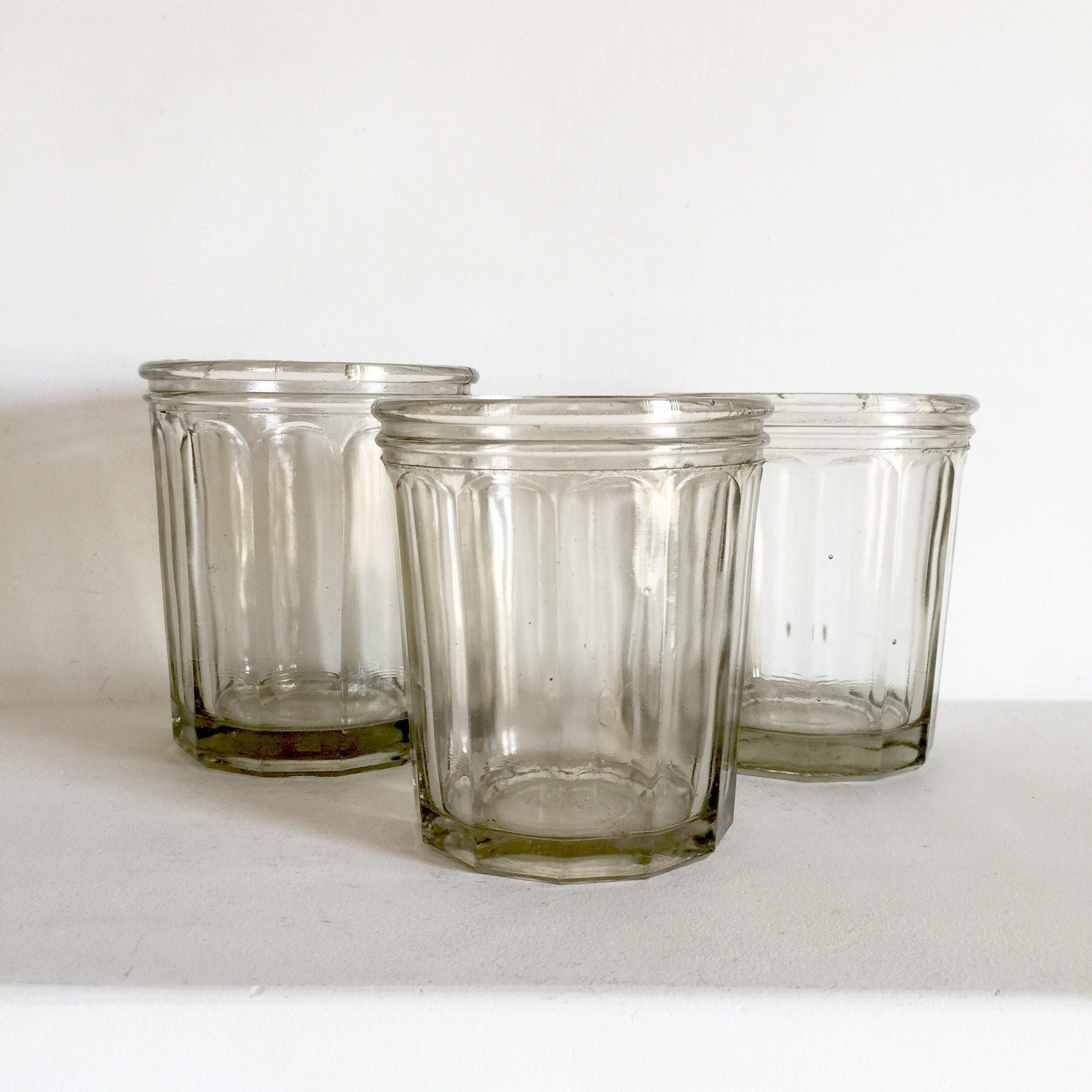 3 Large French Antique Glass Jam Jars Set of 3 Glass Preserving Jars