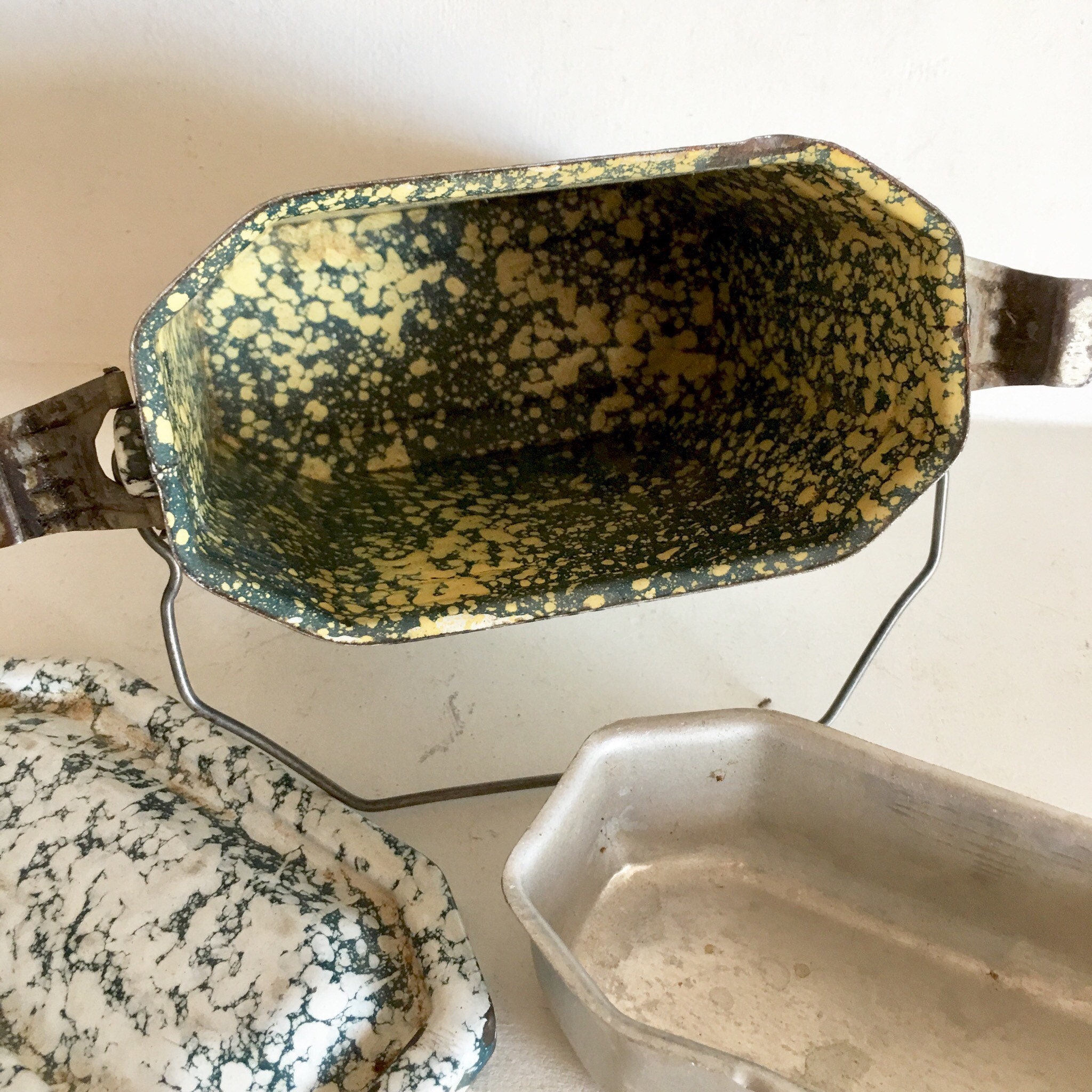 French Vintage Enamel Lunch Box Graniteware Meal Container Food