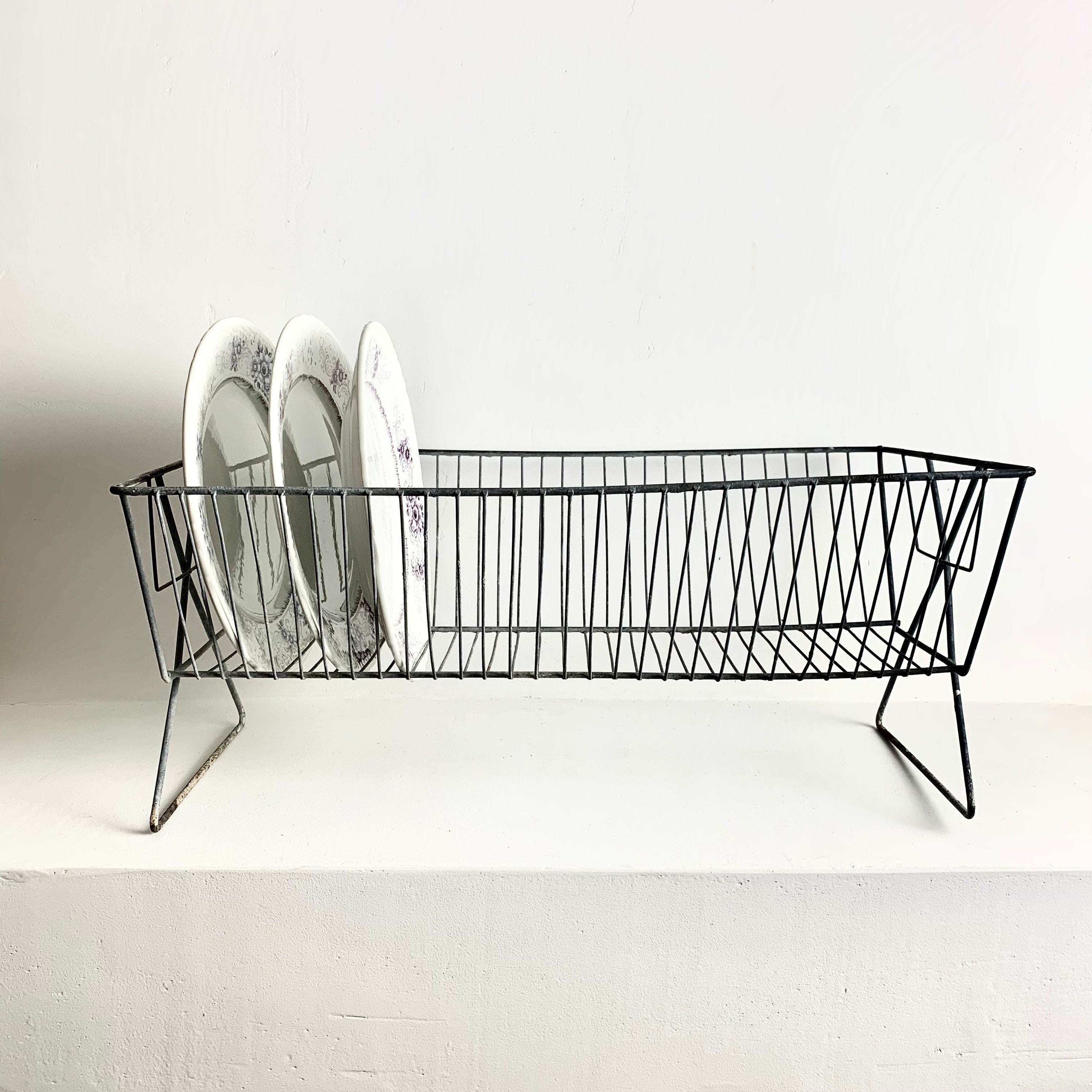 Rare French Vintage Zinc Dish Rack Art Deco Dish Strainer Dish