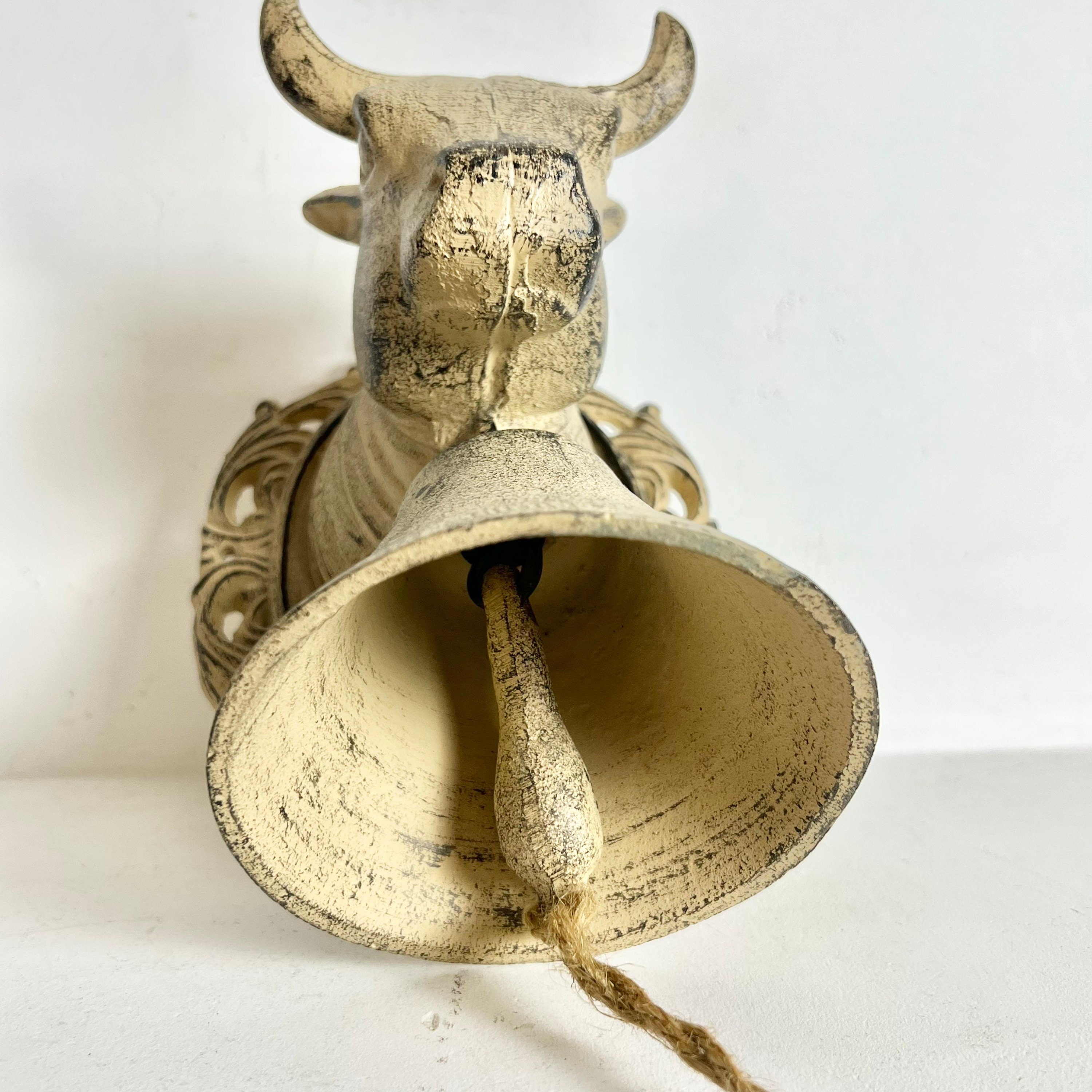 French Vintage Iron Cow Door Bell Cow Gate Bell Cast Iron Cow Head