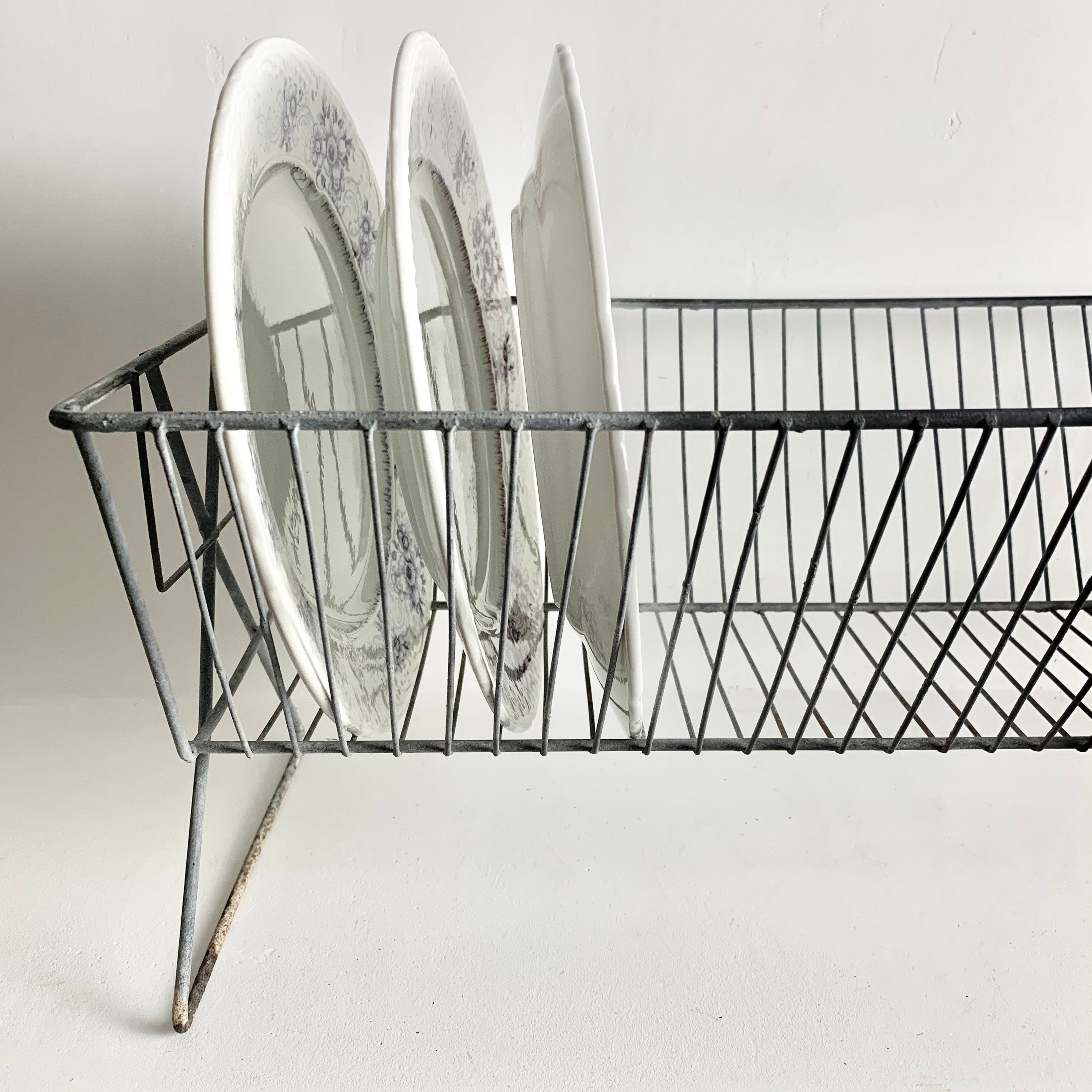 Rare French Vintage Zinc Dish Rack Art Deco Dish Strainer Dish