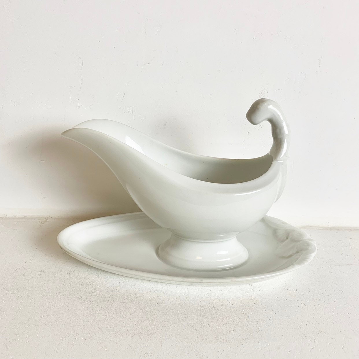 Antique French White Ironstone Gravy Boat White Lion Head Saucier