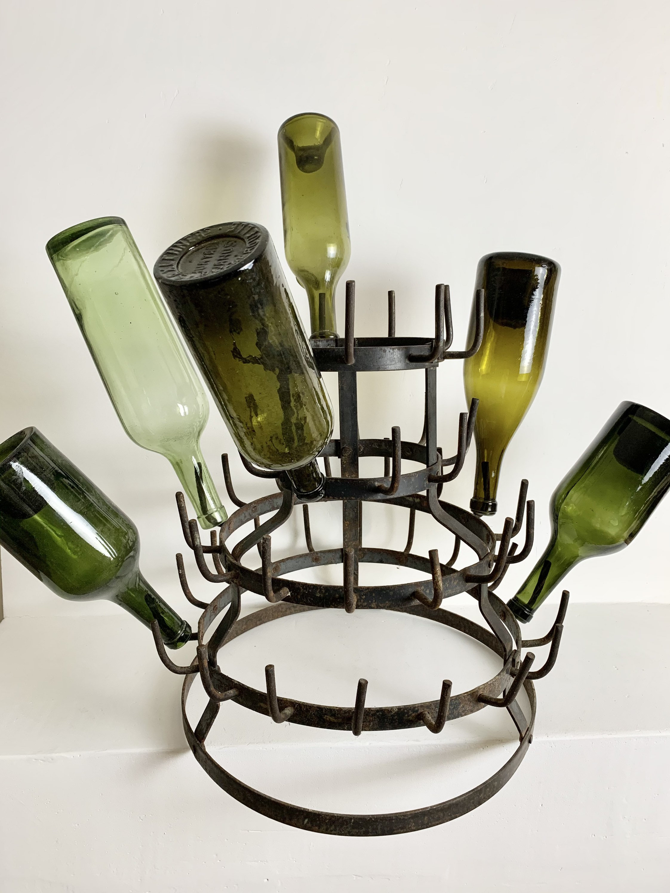 French Antique Iron Bottle Drying Rack Herrison Cup or Glass Rack