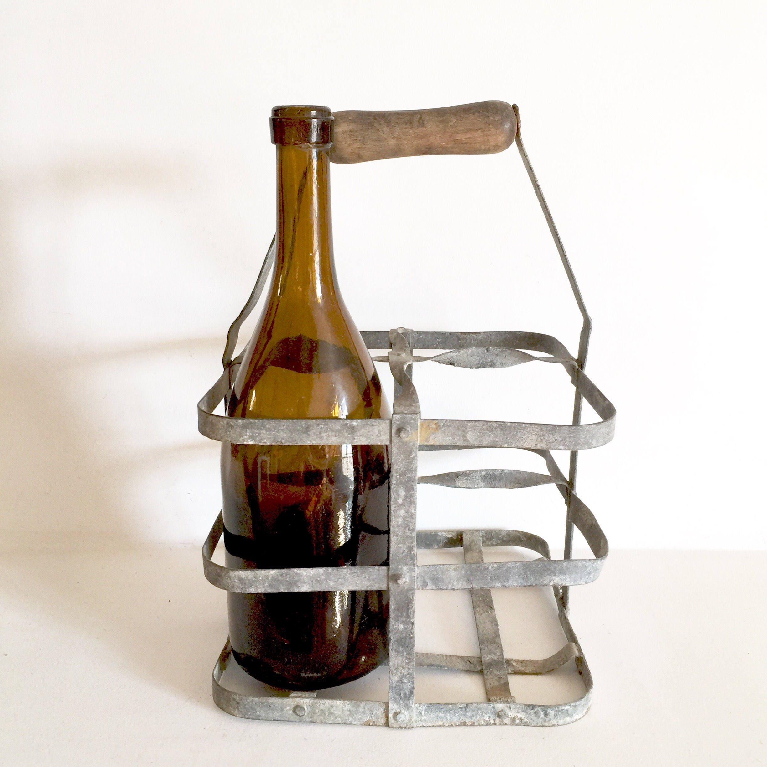 RESERVED 4 MEGGIE Antique French Zinc Bottle Carrier Wine Bottle Caddy French Vintage