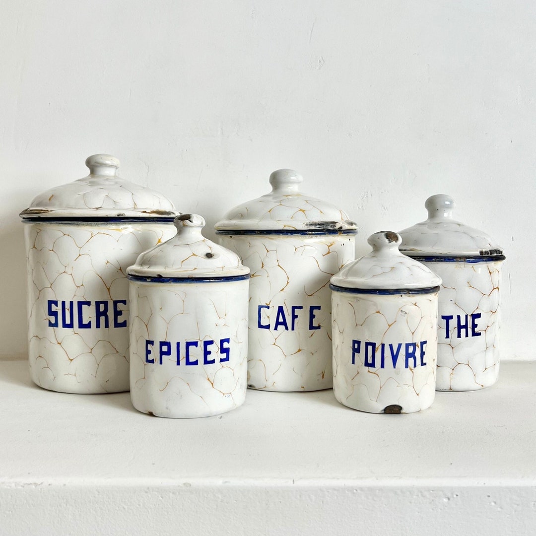 French Antique Enamel Canisters French Kitchen Canisters French