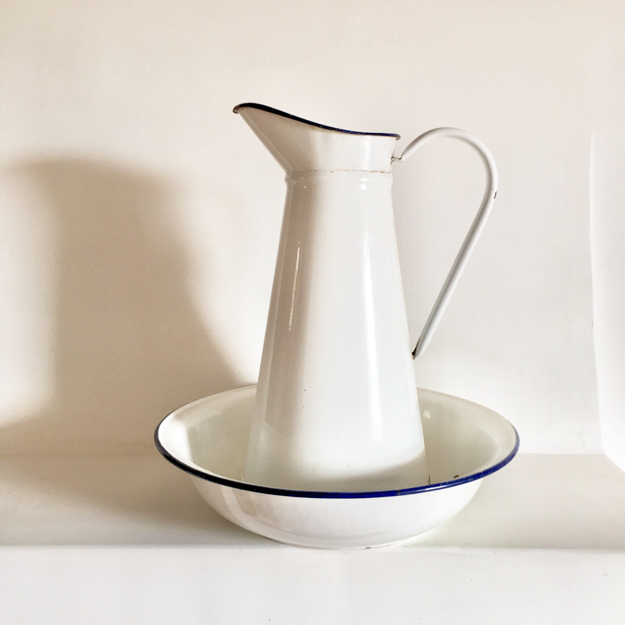 Rare French Antique Enamelware Pitcher and Basin Shabby Chic