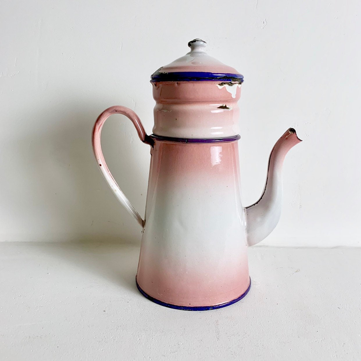 Vintage French Enamel Tiered coffee pot