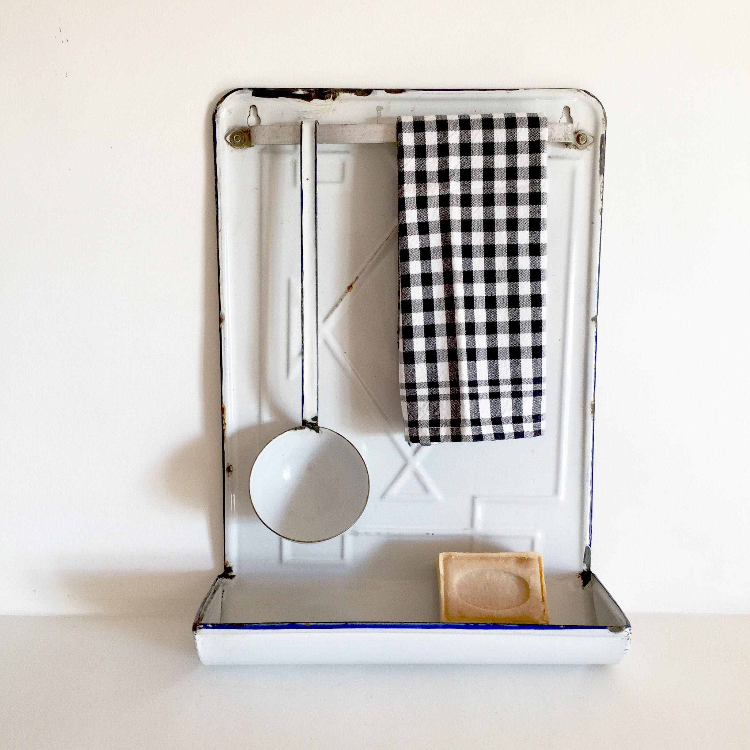 French Antique Enamel Utensil Rack French Enamelware Drip Rack