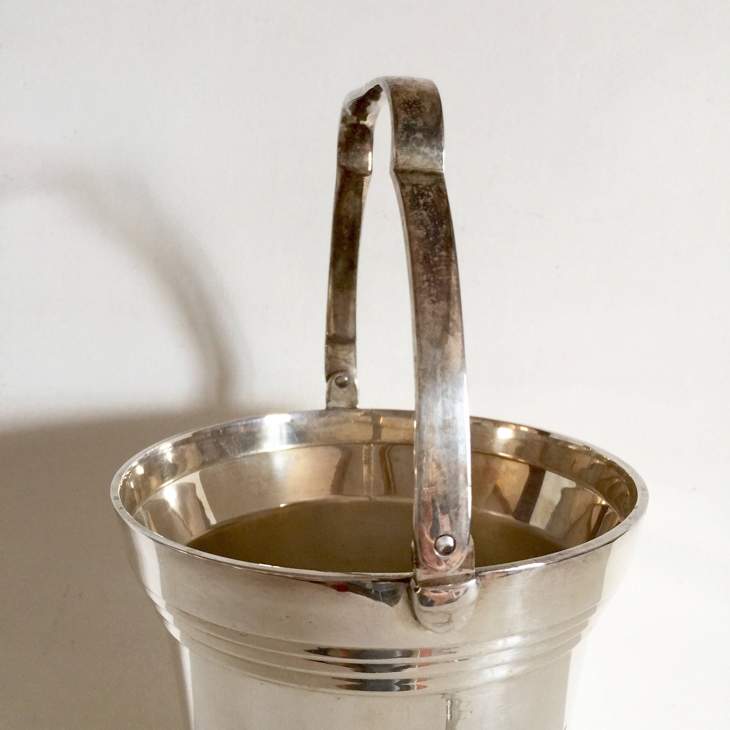 French Vintage Ice Bucket with Ice Tongs Classic Simple Silver Ice