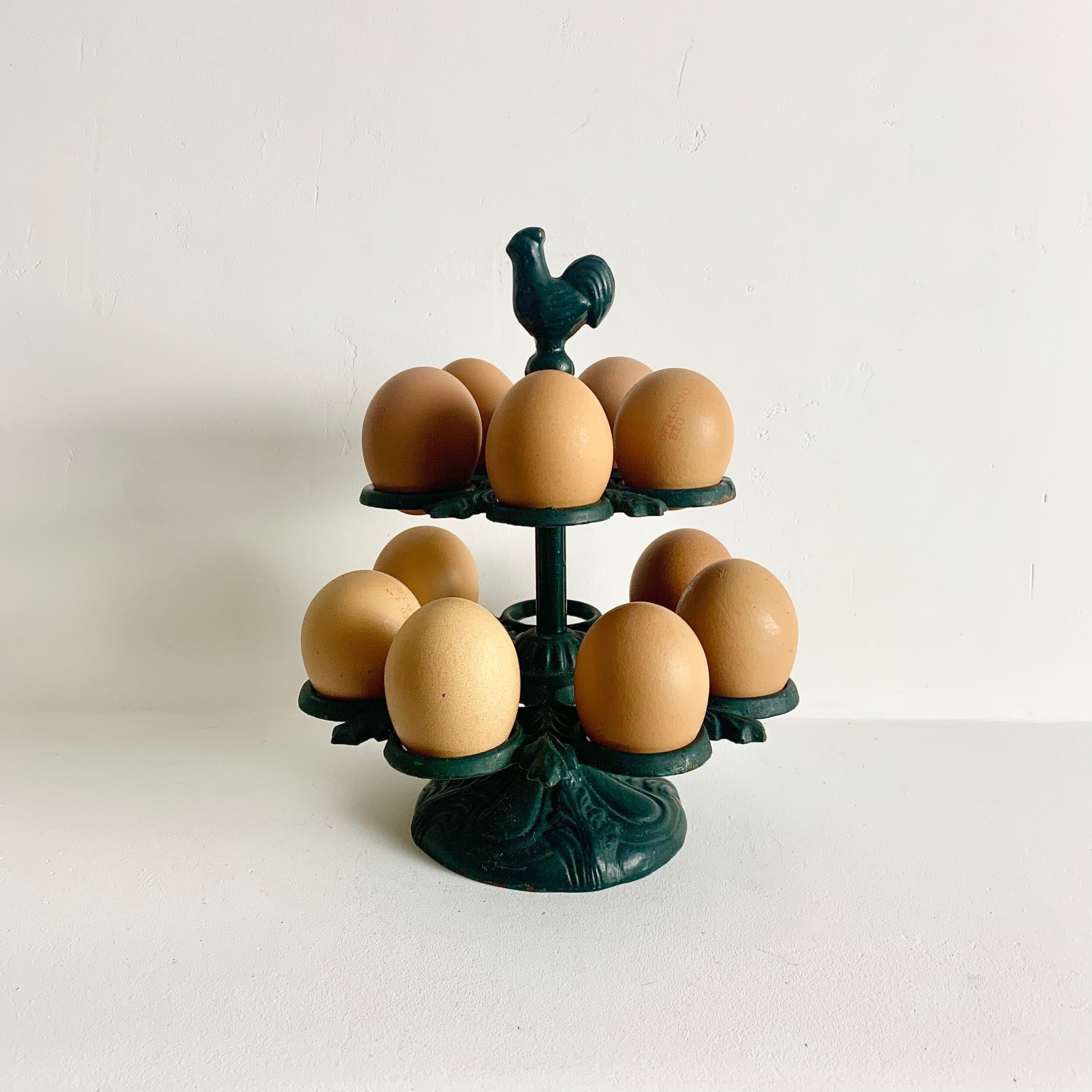 Sungmor Heavy Duty Cast Iron Eggs Holder Countertop Decor - Kitchen & Dining Room Organization Egg Stroage Dsiplay Rack - Vintage Dark Brown Colo