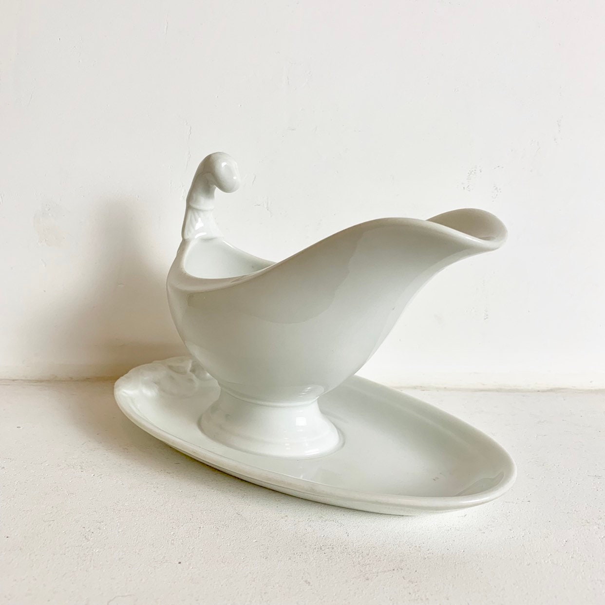 Antique French White Ironstone Gravy Boat White Lion Head Saucier