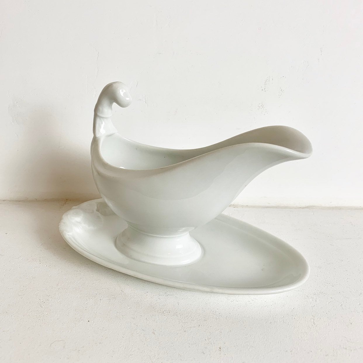 Antique French White Ironstone Gravy Boat White Lion Head Saucier