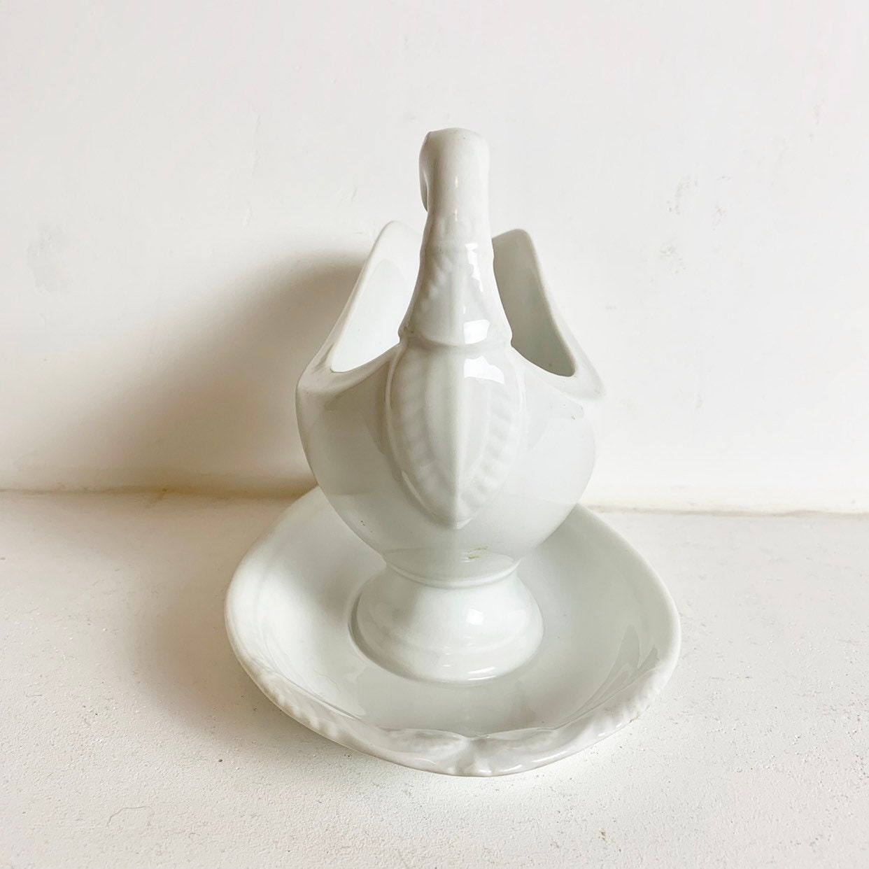 Antique French White Ironstone Gravy Boat White Lion Head Saucier