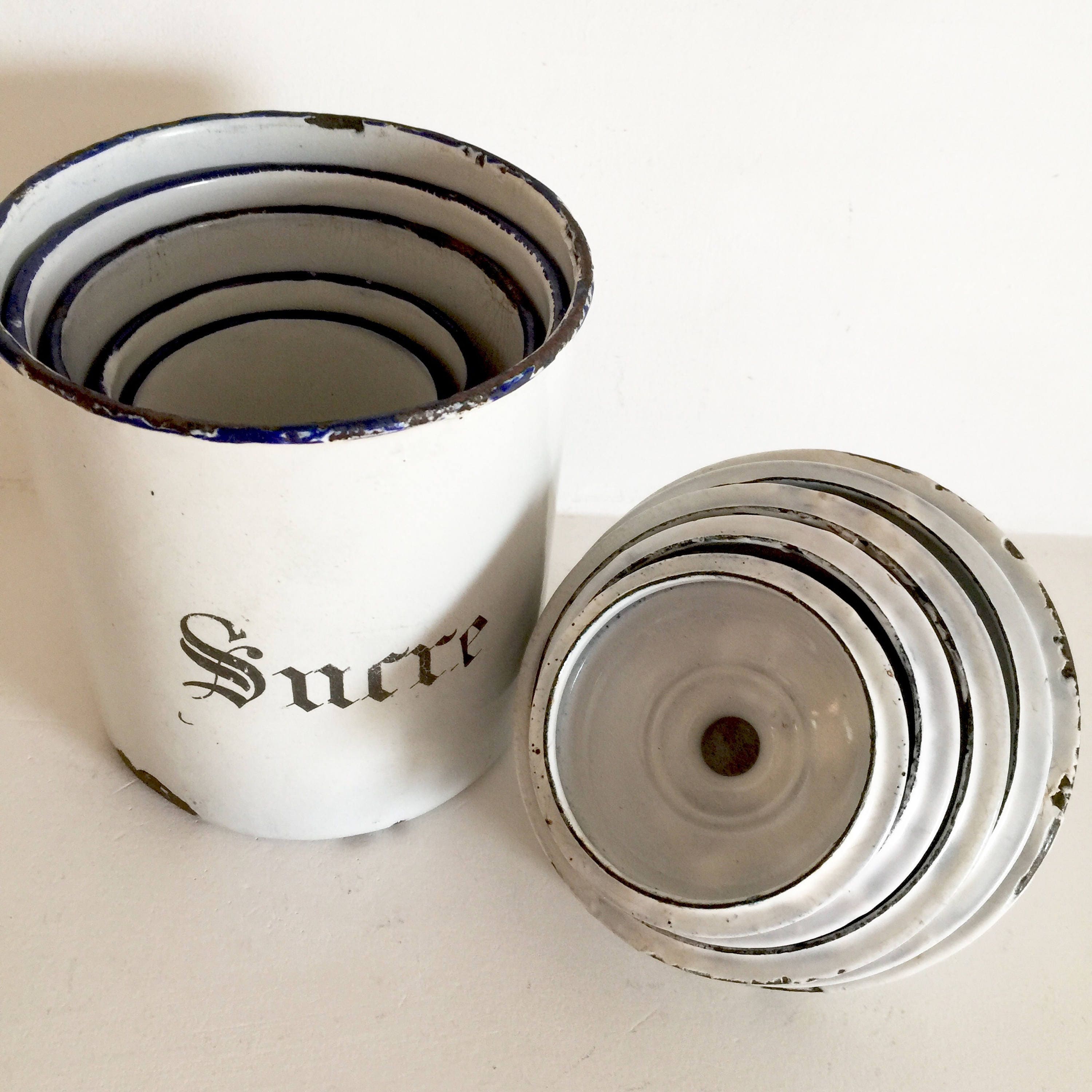 French Enamel Canister Set Set of 5 White Enamel Canisters