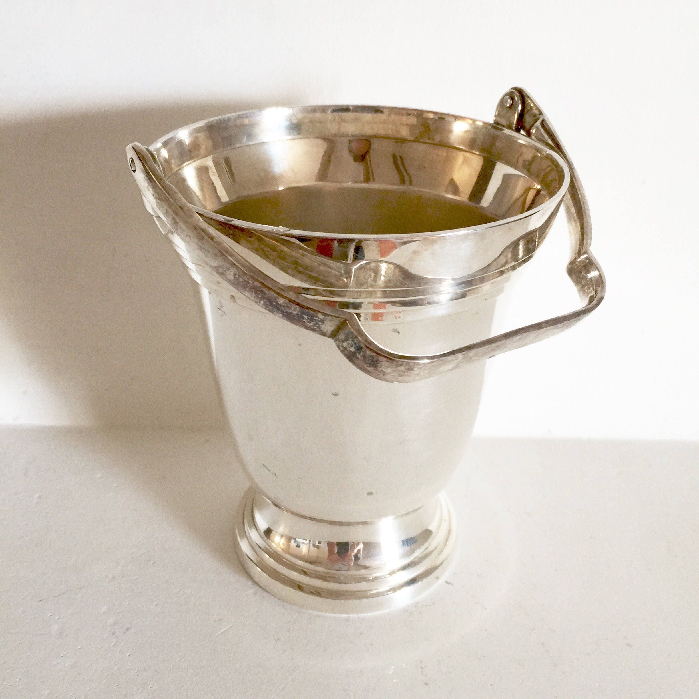 French Vintage Ice Bucket with Ice Tongs Classic Simple Silver Ice