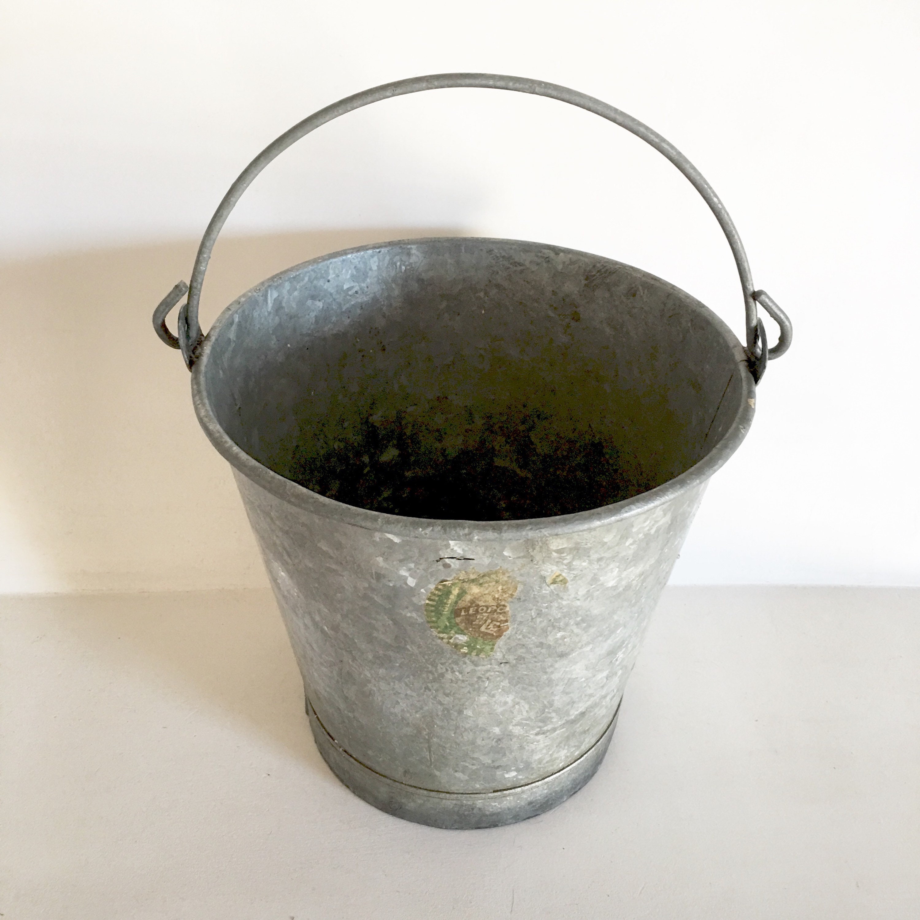 Rare French Antique Zinc Bucket Rustic Garden Bucket Galvanized