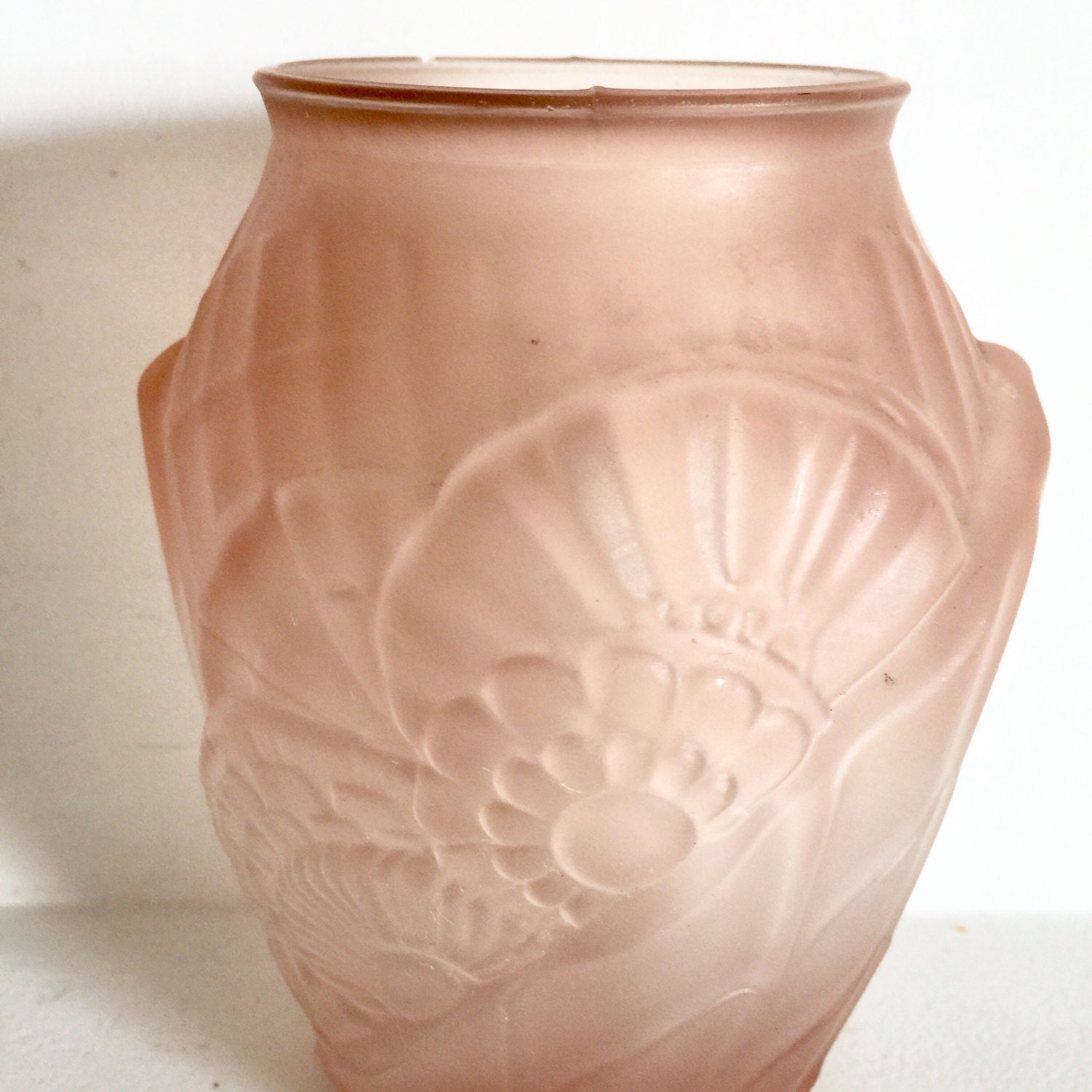 French Antique Pink Frosted Glass Vase Art Deco Pink Glass Vase