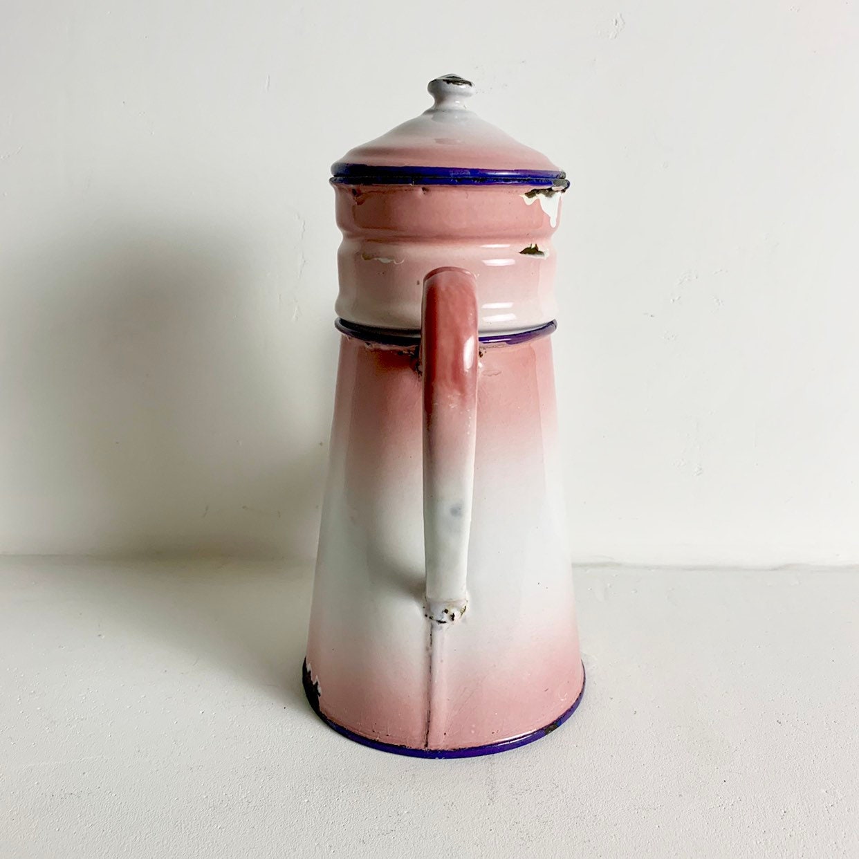 French Vintage Pink Enamelware Coffee Pot Cafetière Decorative Pink