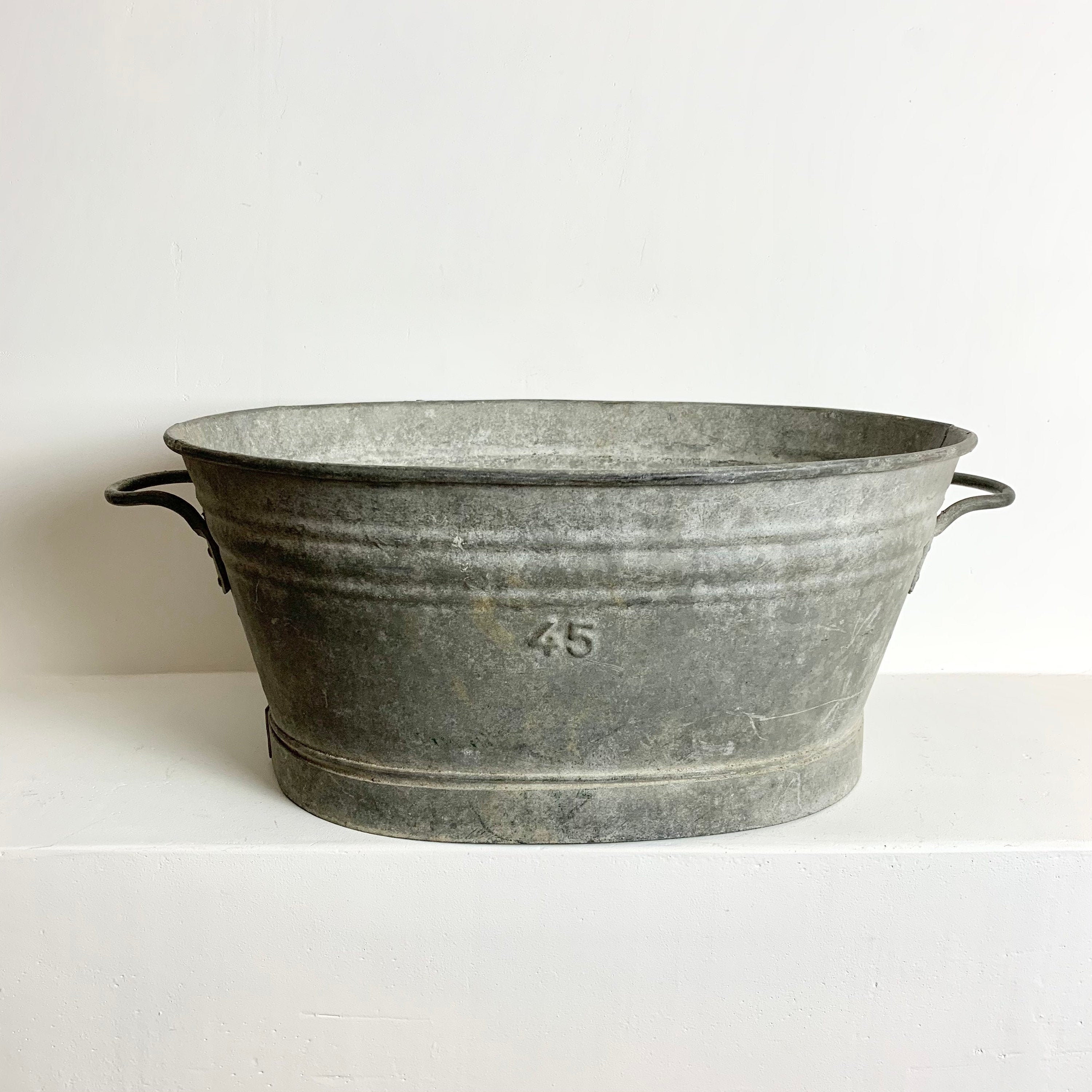 Rustic French Antique Oval Zinc Wash Basin Galvanized Tub Zinc