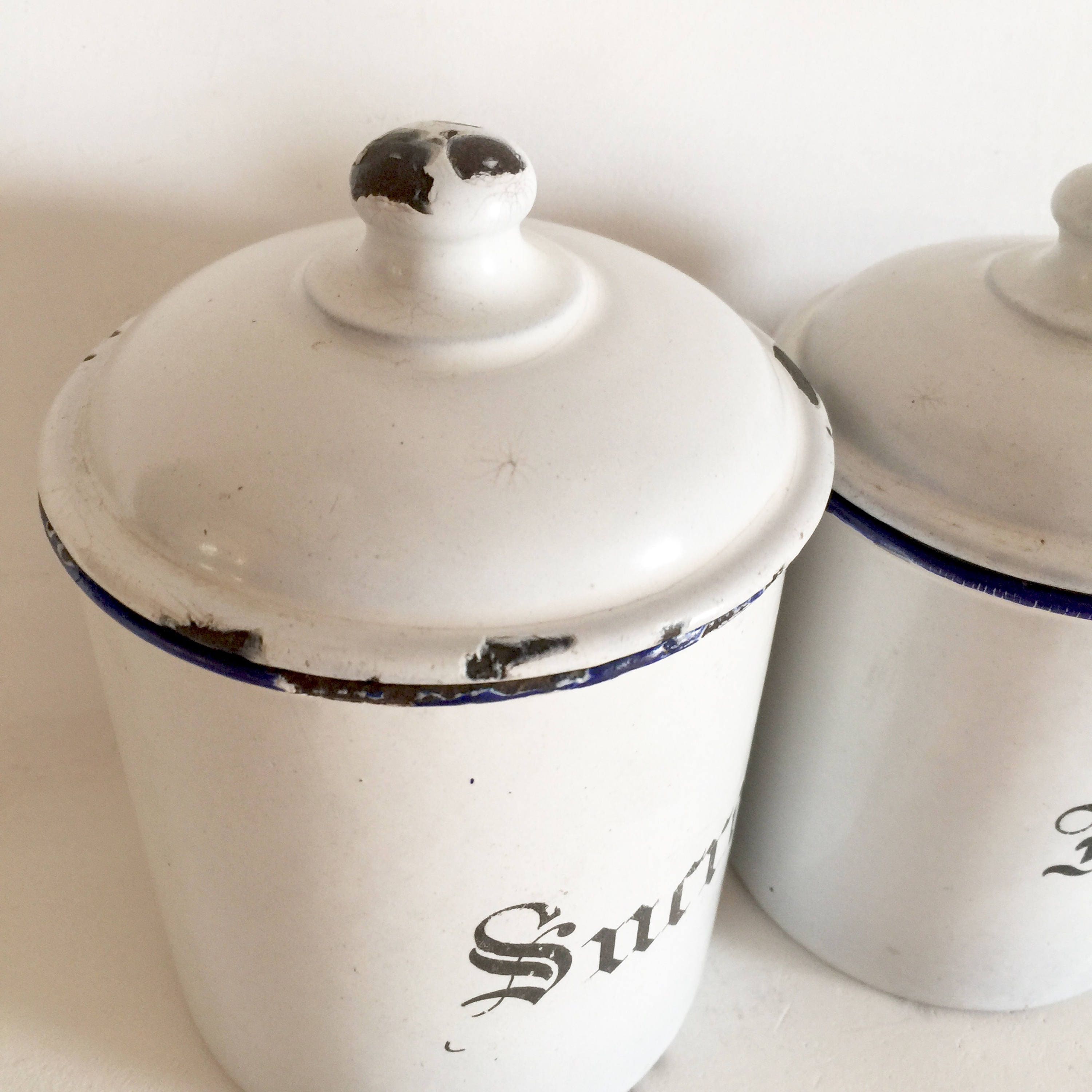 French Enamel Canister Set Set of 5 White Enamel