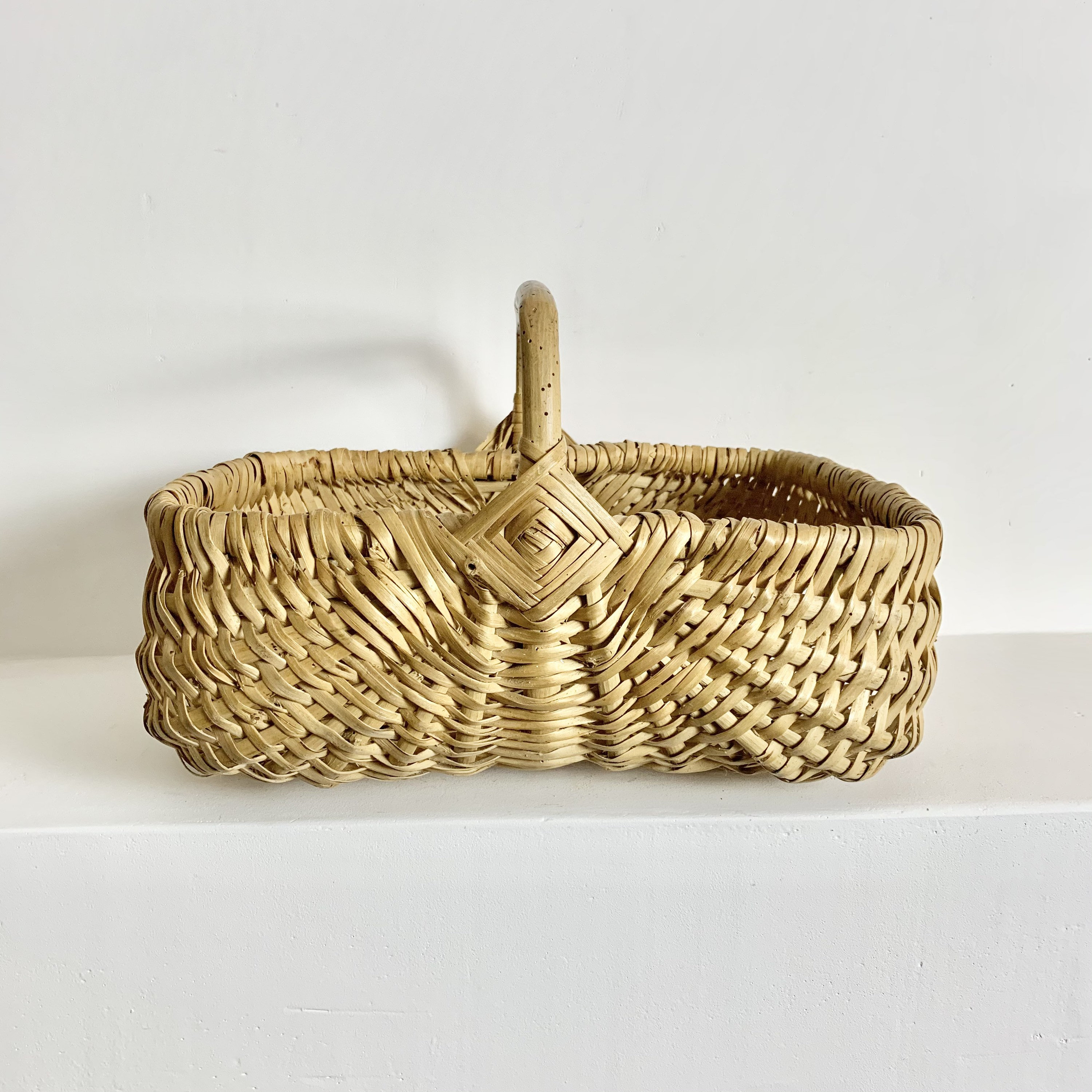 French Antique Basket Handwoven French Vintage Wicker Basket