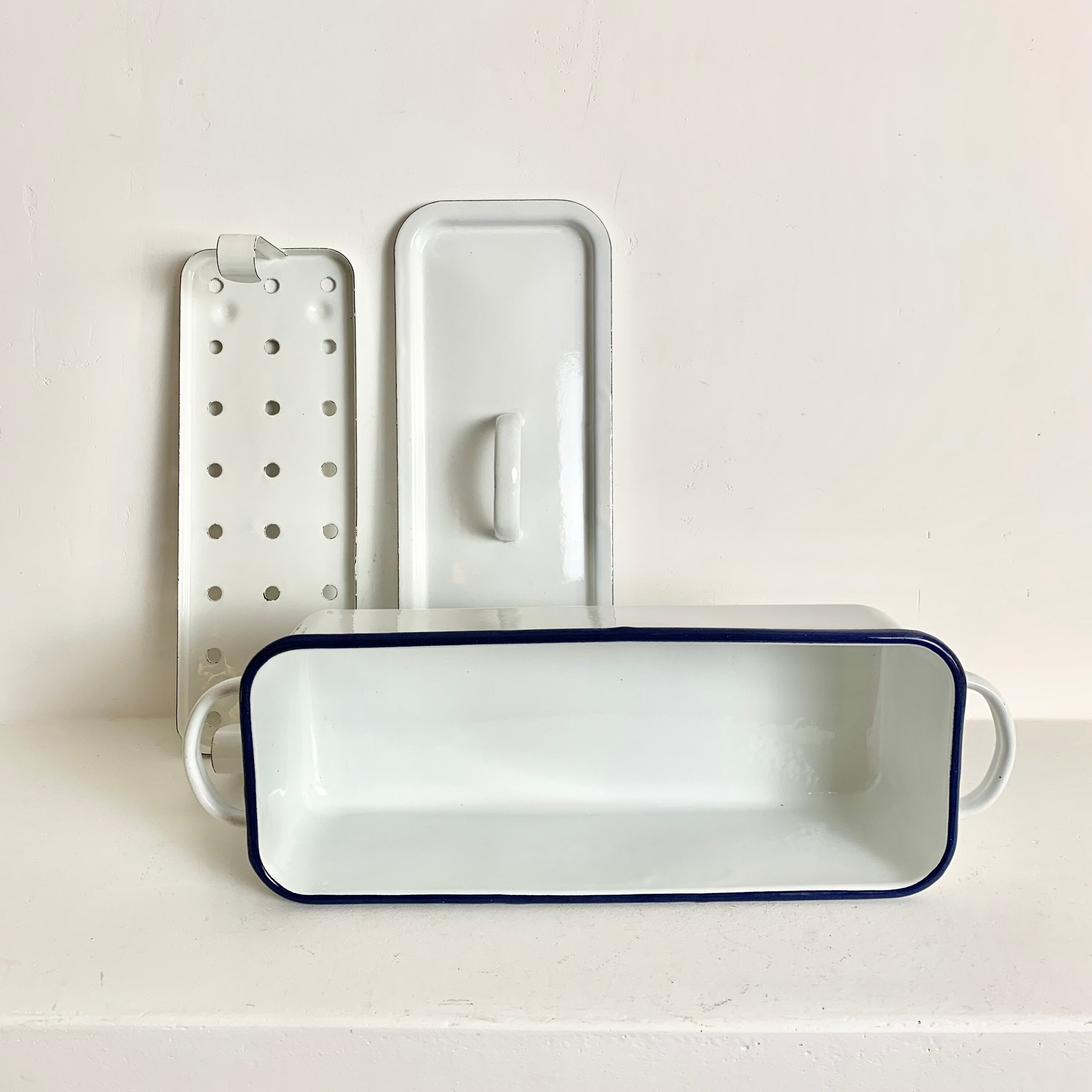 French Vintage White Enamelware Fish Poacher Fish Cooker Fish