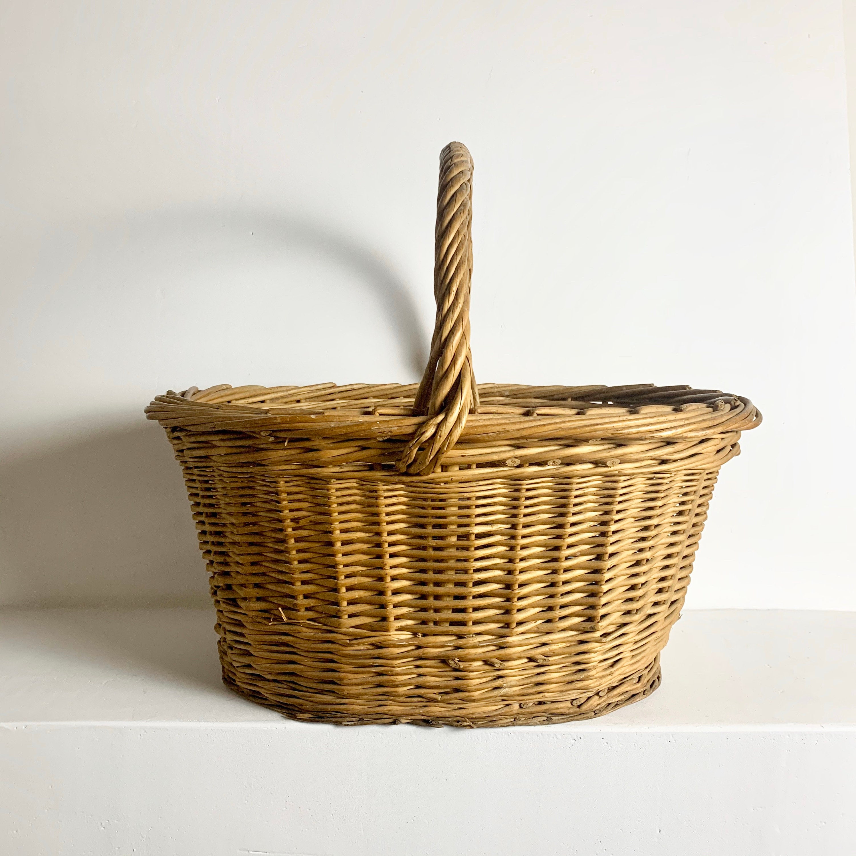 French Antique Basket Handwoven French Vintage Wicker Basket