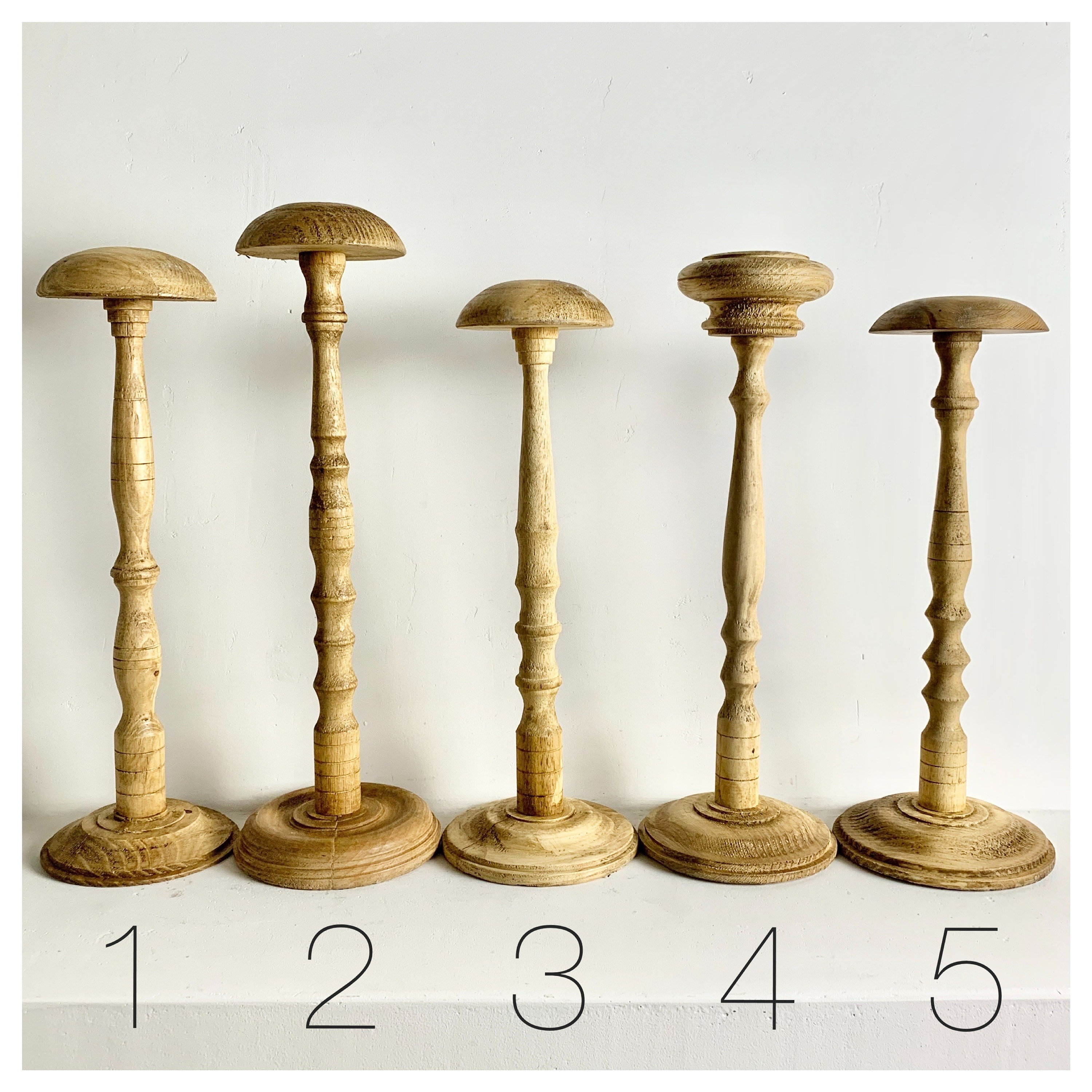 French Vintage Wood Hat Stand Medium Sized 3840cm Turned Pine Wood