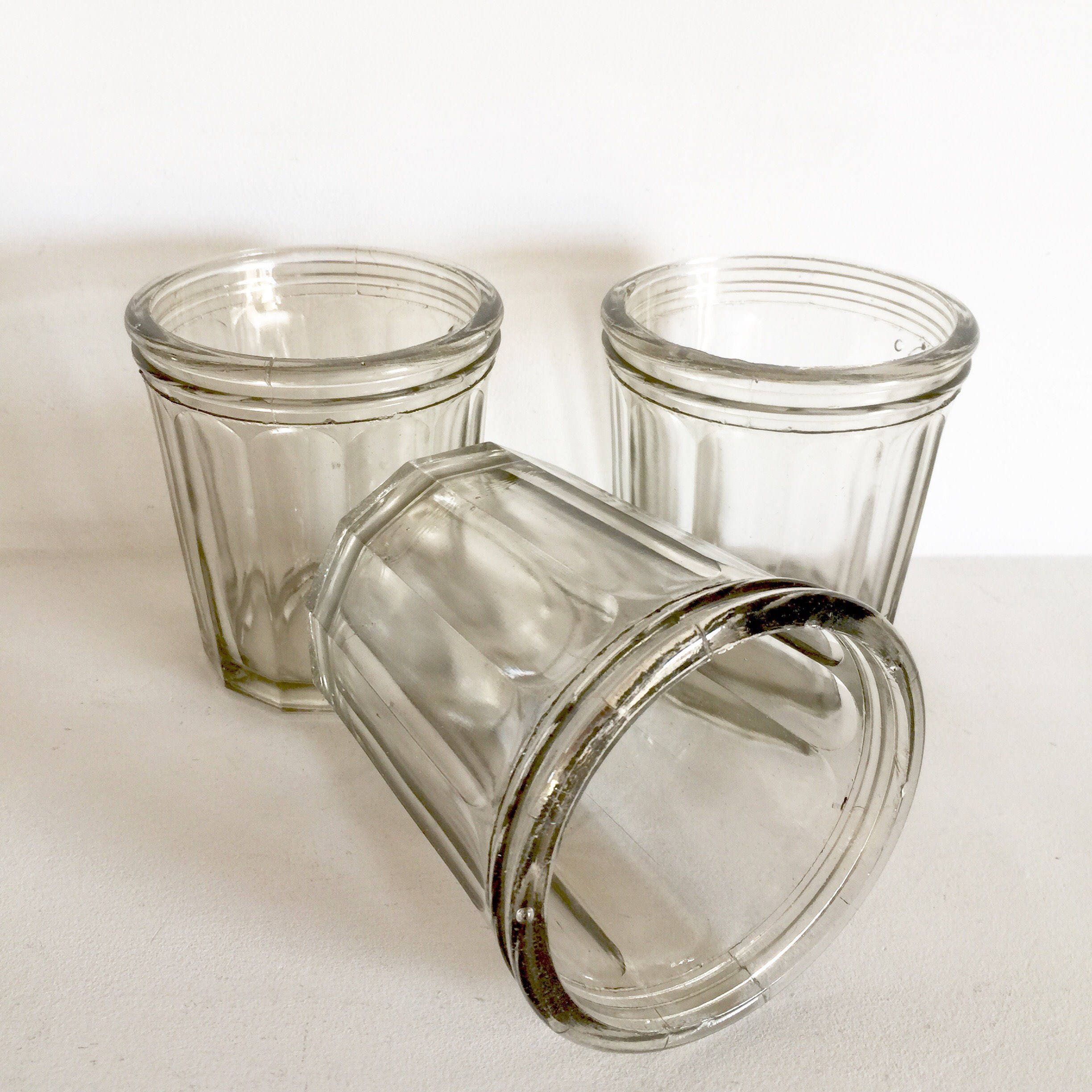 3 Large French Antique Glass Jam Jars Set of 3 Glass Preserving Jars