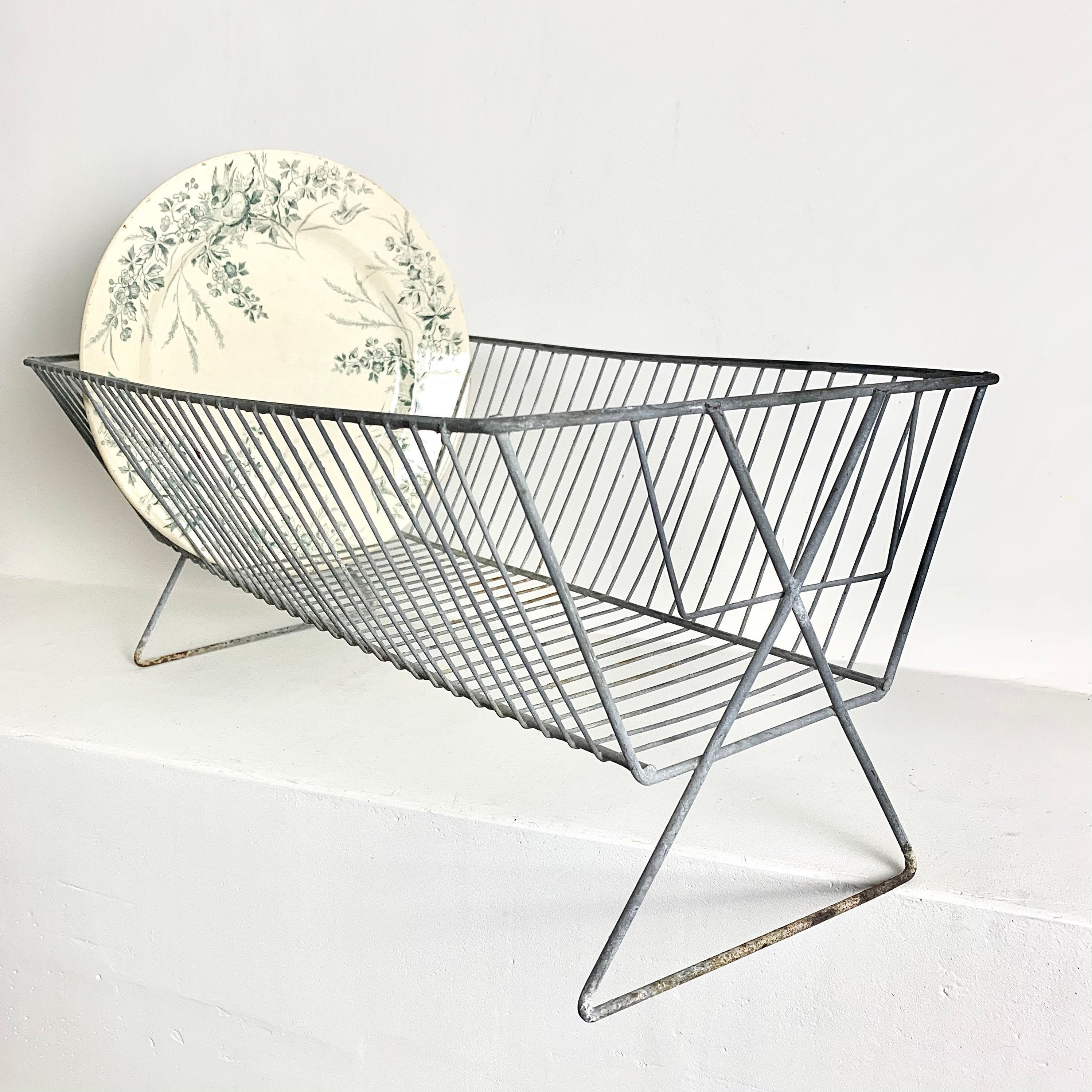 Rare French Vintage Zinc Dish Rack Art Deco Dish Strainer Dish