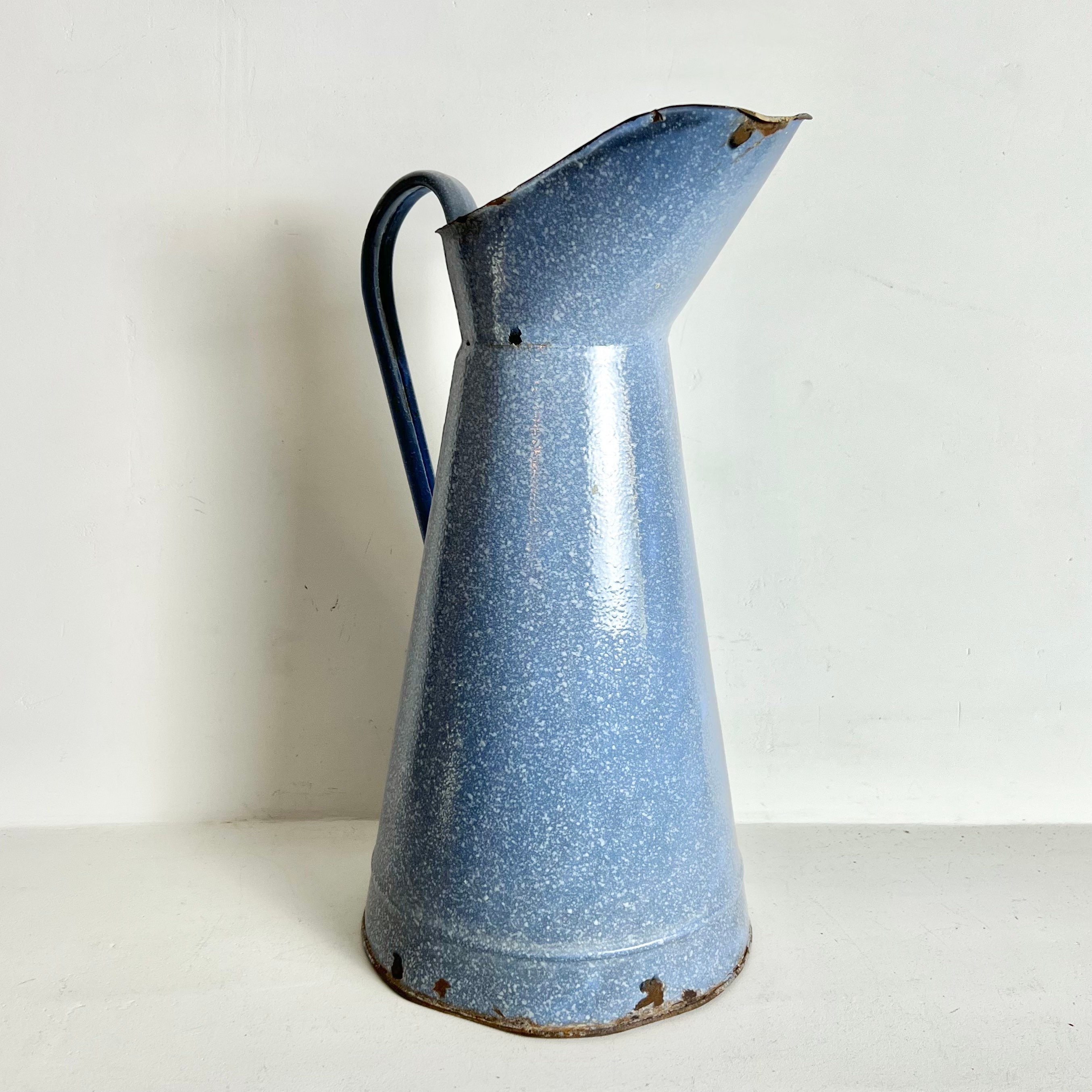 French Vintage Enamelware Pitcher Enamel Pitcher French Enamel Jug Lavender Blue