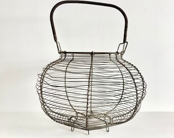 French Antique Wire Egg Basket - Large Size Egg Basket - French Metal Wire Basket - Handmade Antique Wirework Basket