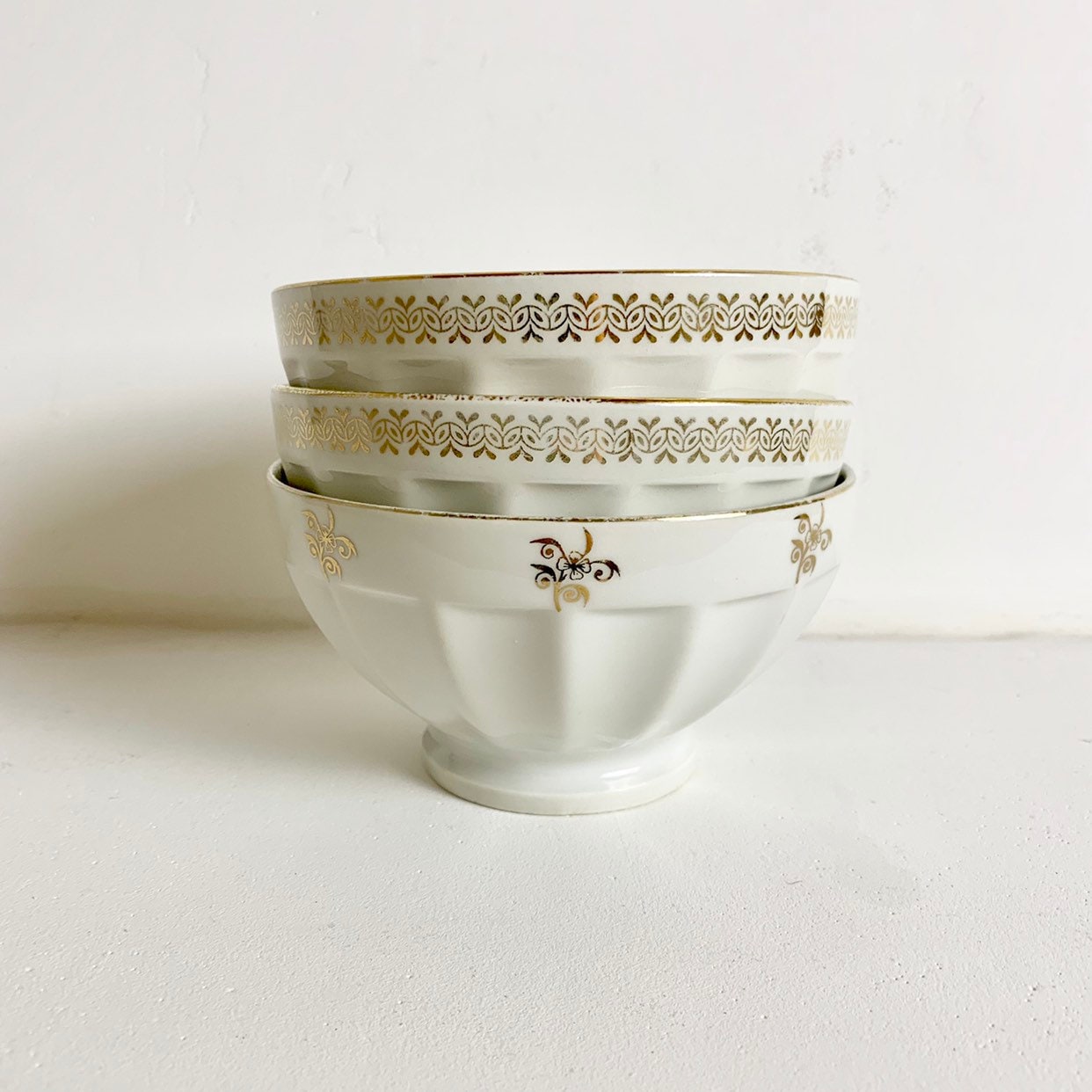 Triple Set French Cafe Au Lait Bowls French Vintage Coffee Bowls