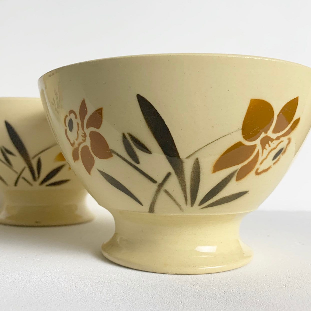 Pair of French Antique Coffee Bowls Cafe au Lait Bowls Badonviller