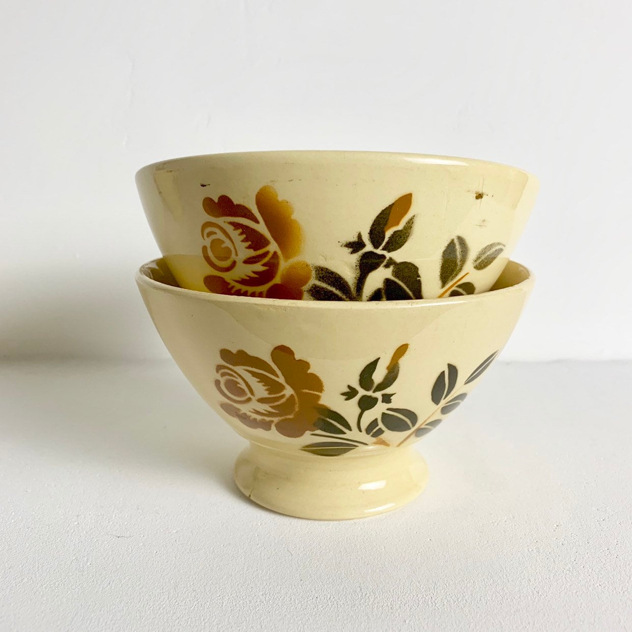 Pair of French Antique Coffee Bowls Cafe au Lait Bowls Badonviller