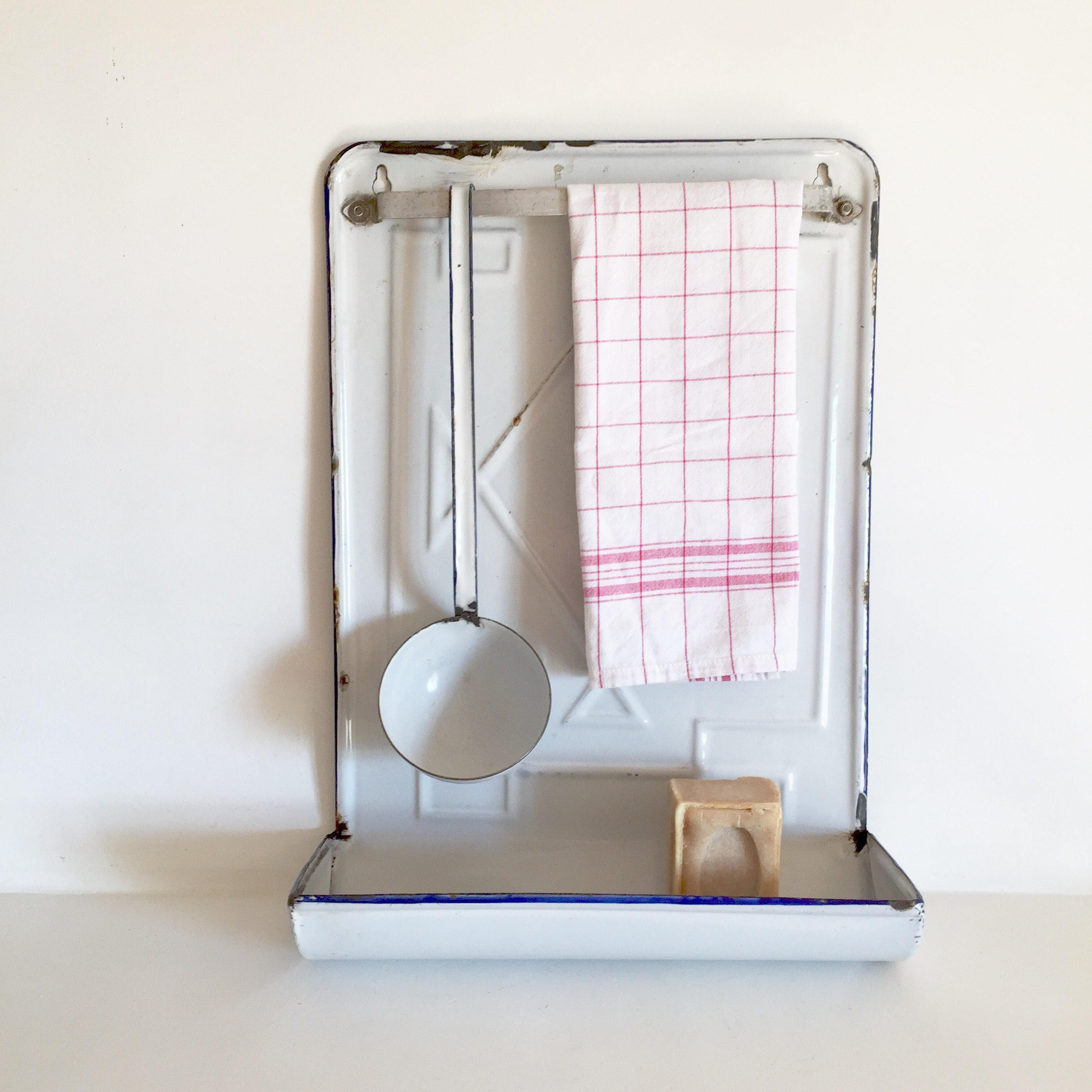 French Antique Enamel Utensil Rack French Enamelware Drip Rack